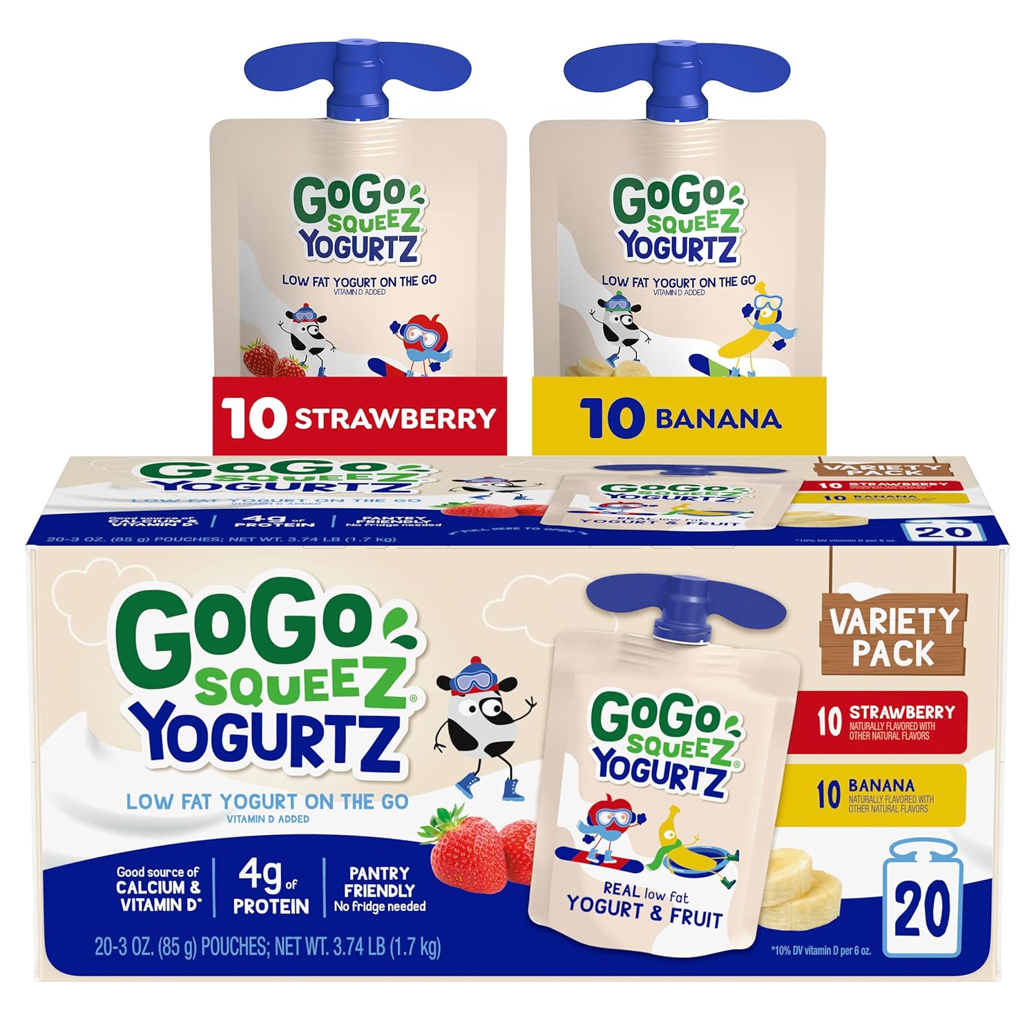 GoGo squeeZ yogurtZ Variety Pack, Strawberry & Banana, 3 oz (Pack of 20)