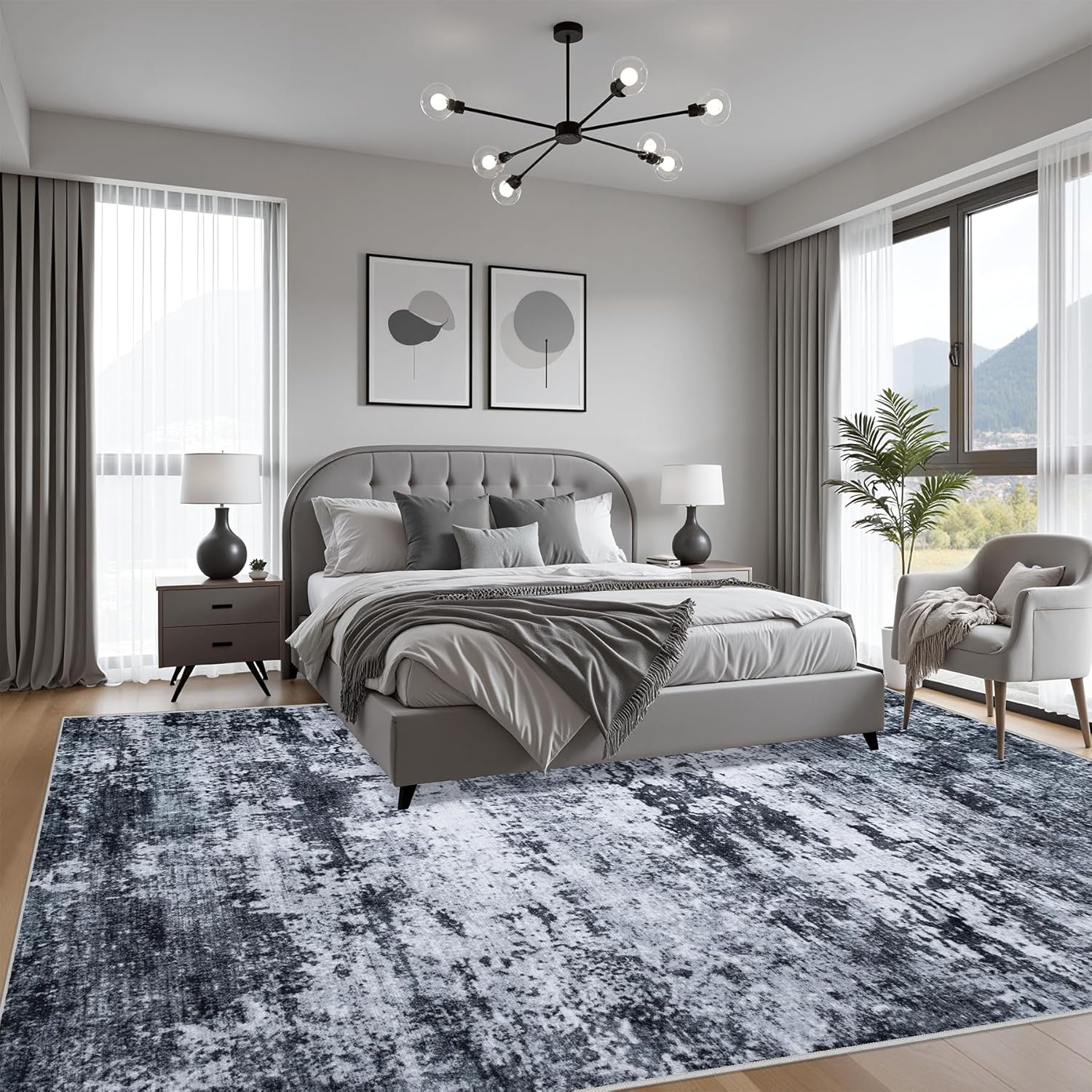 5x7 Area Rug Living Room Rug: Washable Modern Abstract Soft Thin Rug Indoor