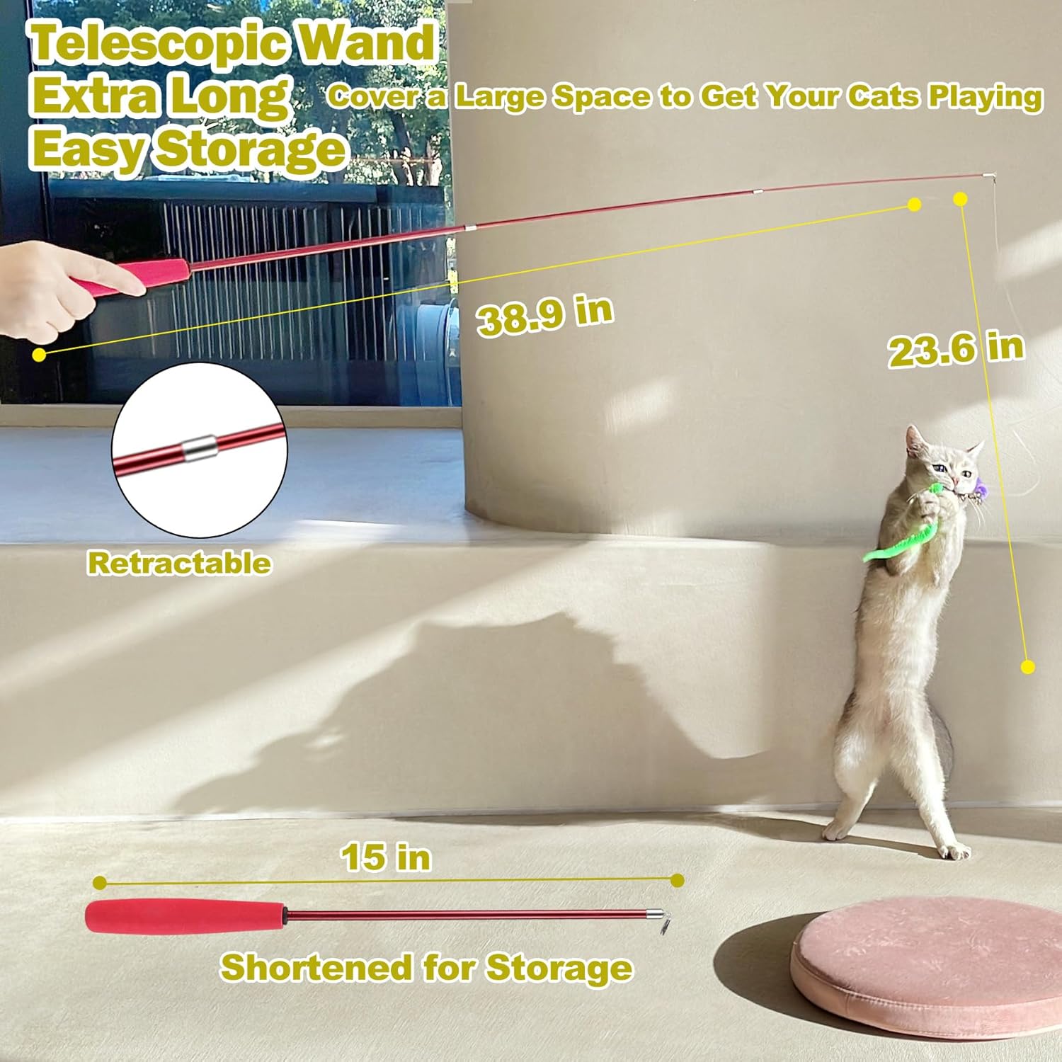 MeoHui Cat Toys for Indoor Cats, Interactive Cat Toy 2PCS Retractable Wand