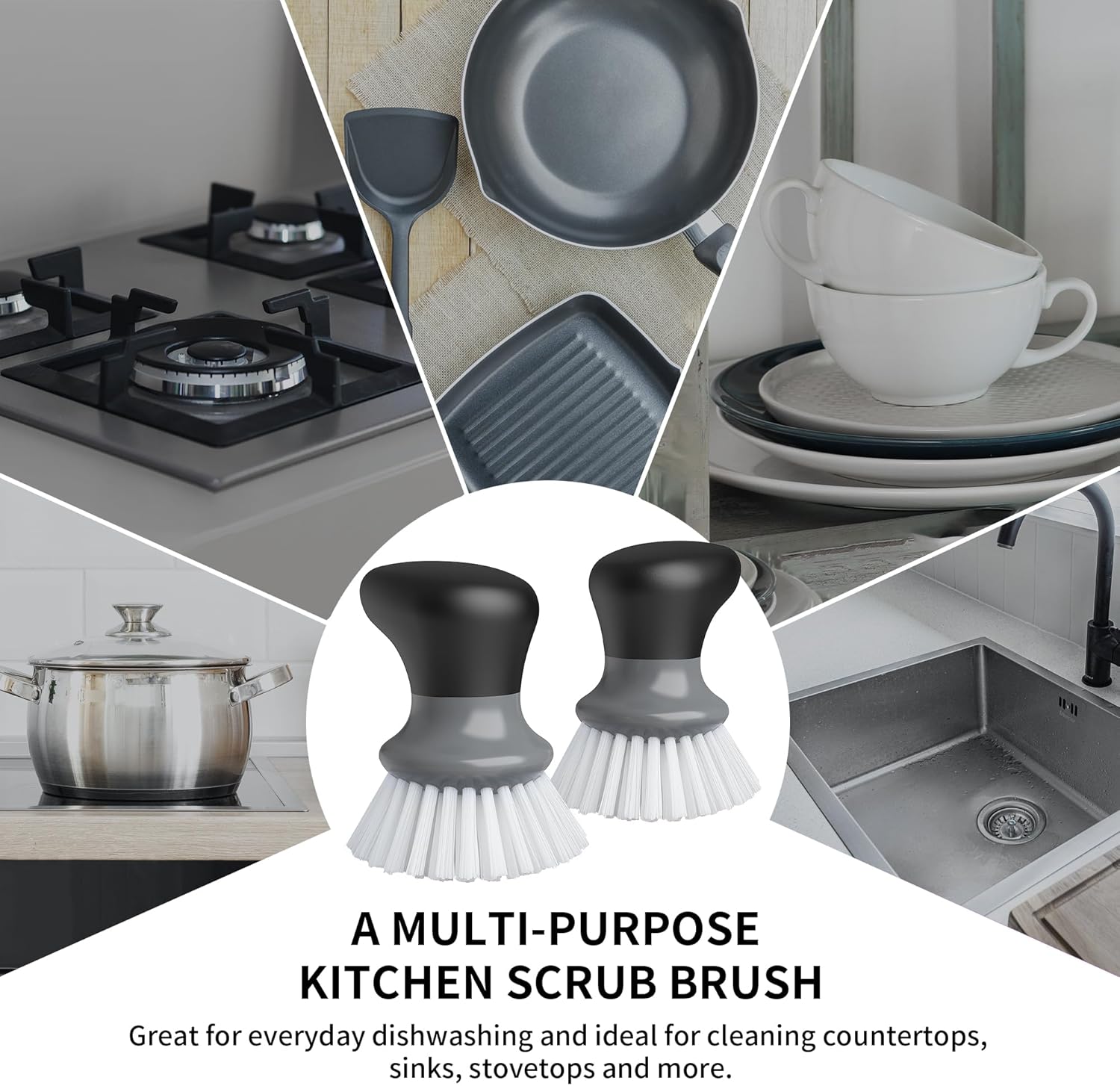 MR.SIGA Dish Scrub Brush, Palm Brush Dish Scrubber with Ergonomic Grip