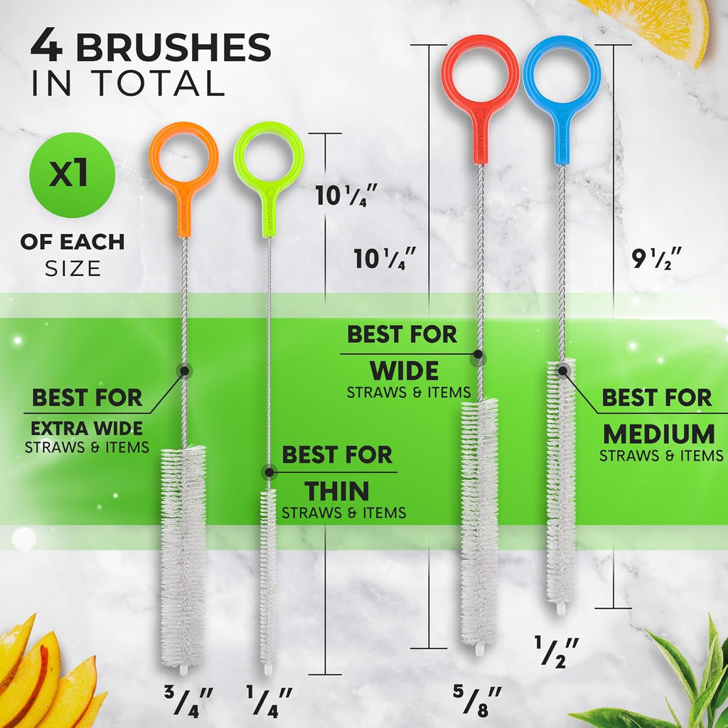 Buenalife Heavy Duty Cleaning Brushes Set of 4 - Extra Long Straw Cleaners