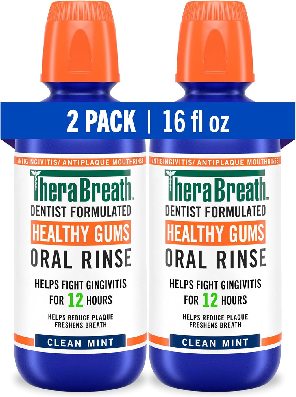 TheraBreath Healthy Gums Oral Rinse, Clean Mint, 16 fl oz, 2-Pack