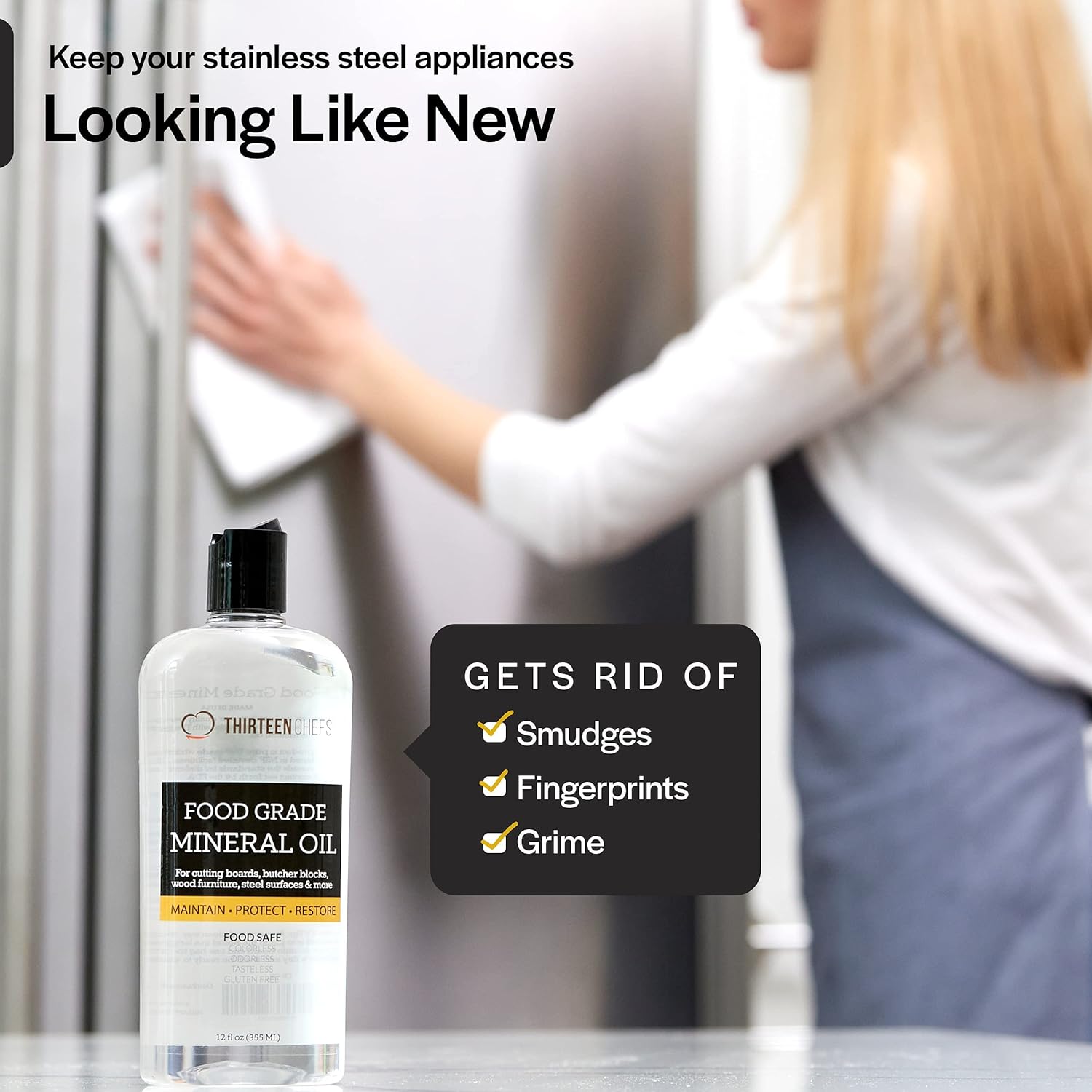 Thirteen Chefs Mineral Oil - 8 oz Food Grade Conditioner for Wood Cutting