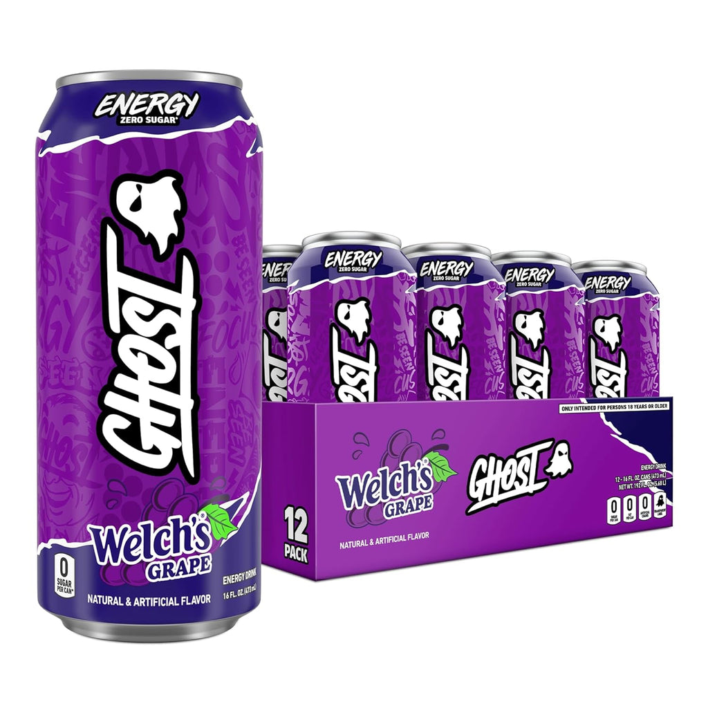 GHOST Energy Drink - 12-Pack, Welch's Grape, 16oz Cans - Energy & Focus & No