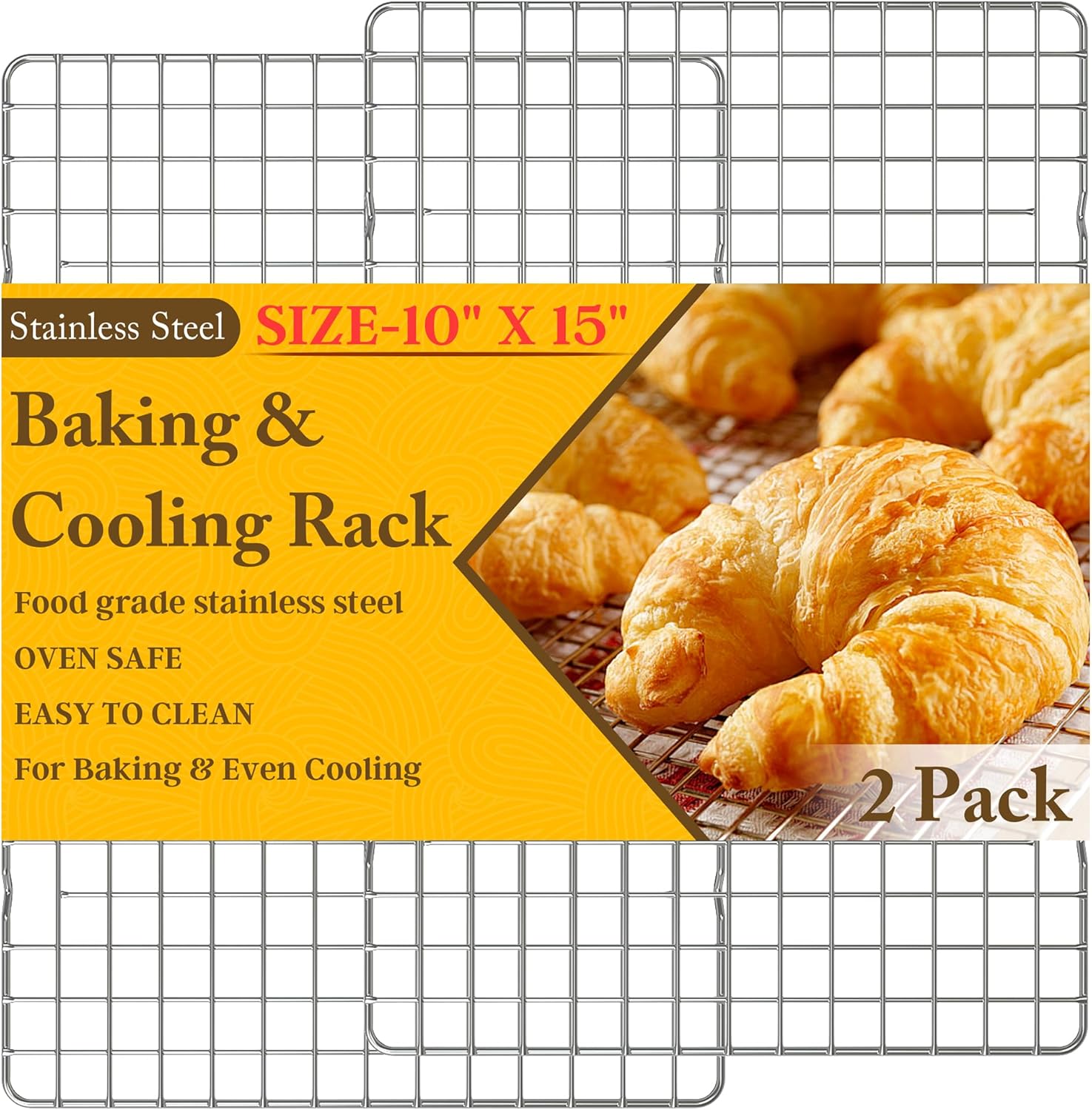 2PCS Cooling Racks for Cooking and Baking - 10" x 15"Heavy Duty Stainless