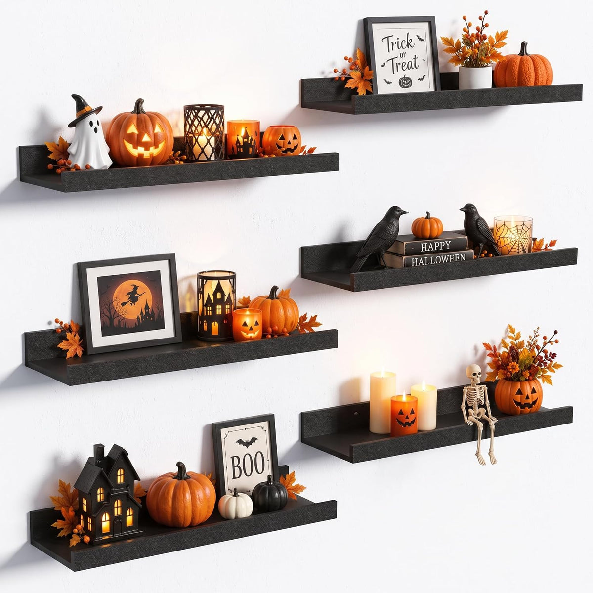 upsimples Floating Shelves for Wall Decor and Storage, Black, 6Pcs 15.7''