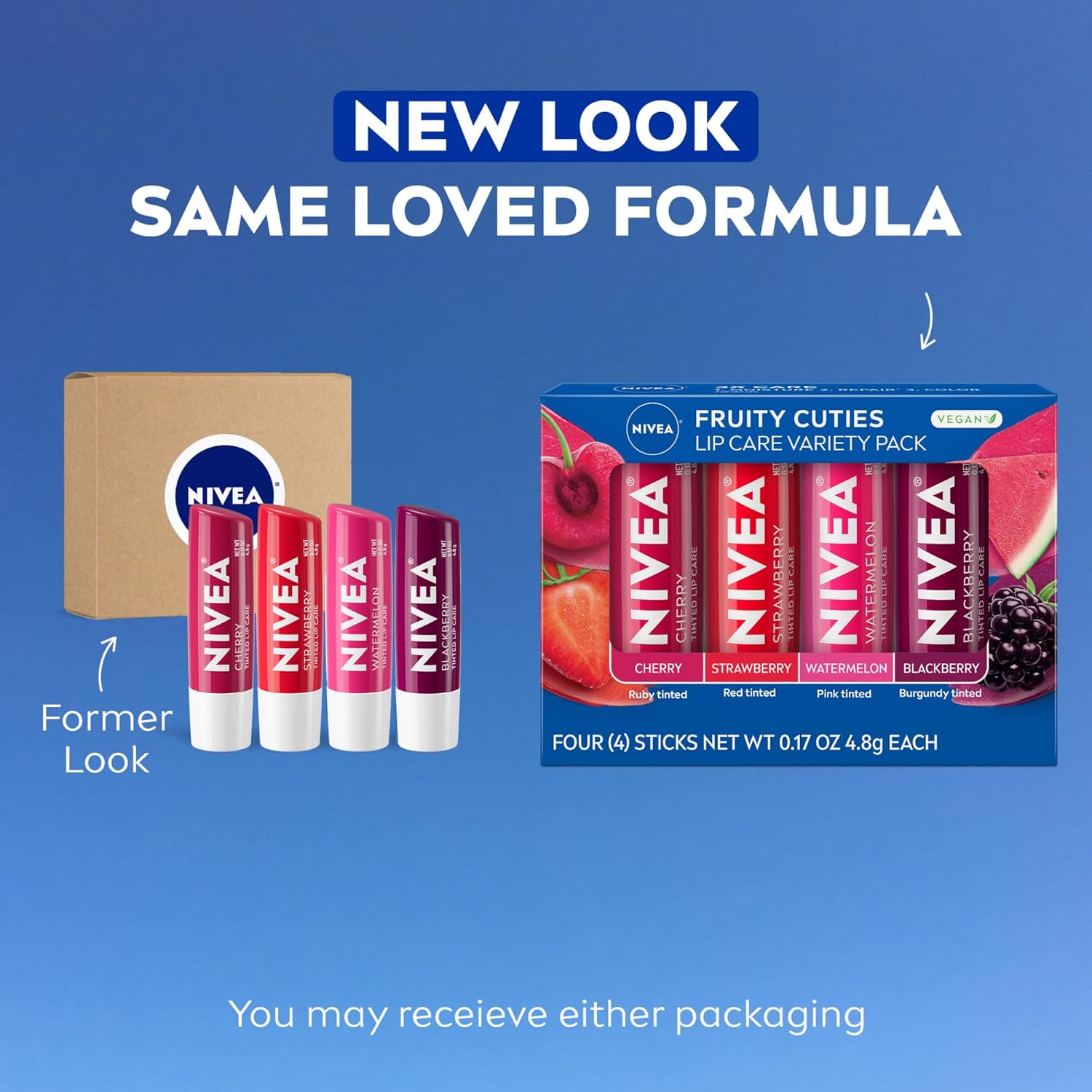 NIVEA Lip Care, Fruity Tinted Lip Balm Variety Pack, Cherry, Strawberry
