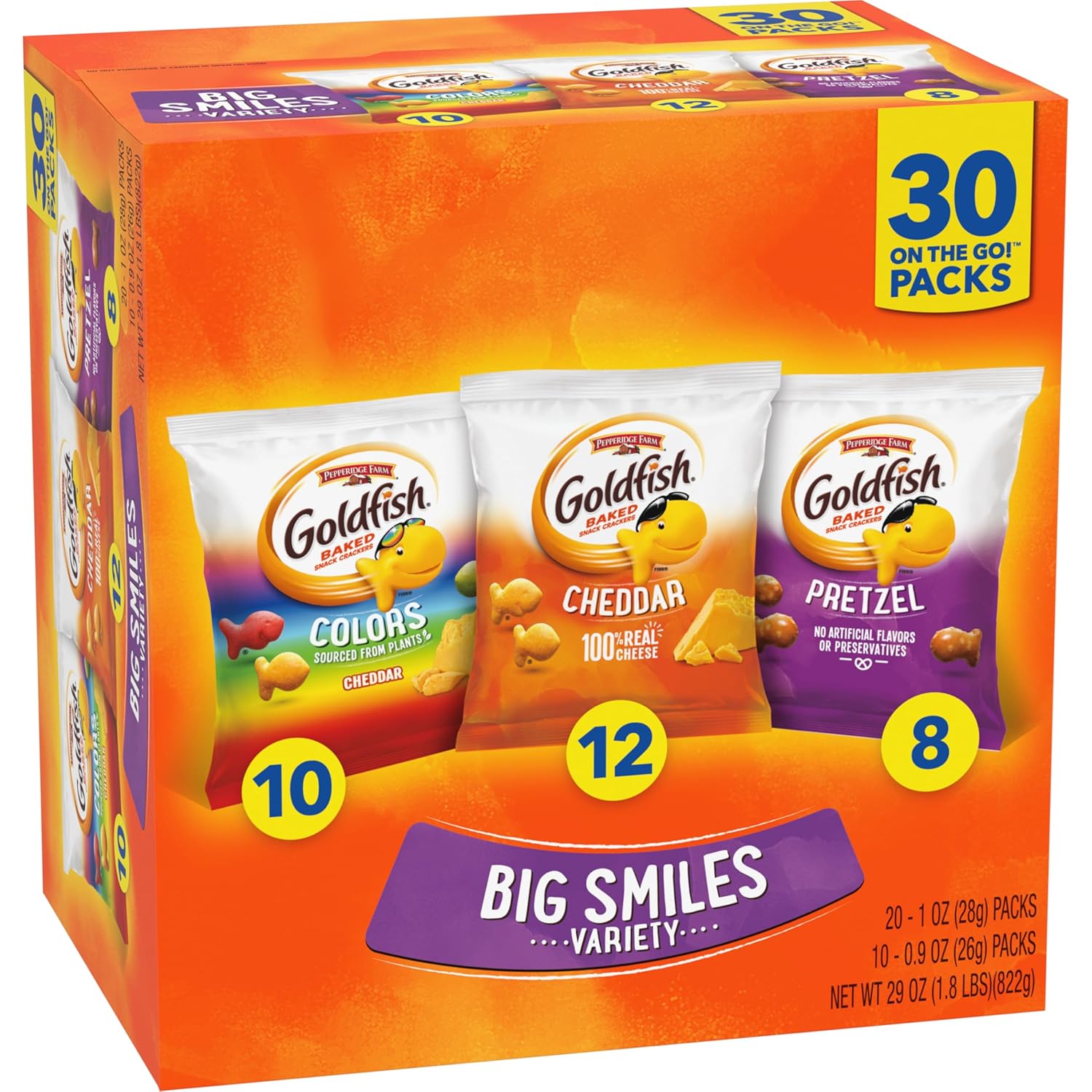 Goldfish Crackers Big Smiles Variety Pack with Cheddar, Colors, and Pretzels