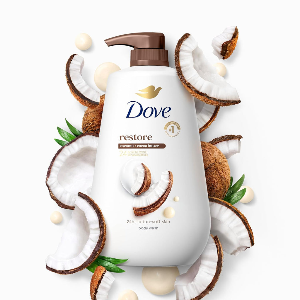 Dove Body Wash with Pump Restore Coconut & Cocoa Butter for 24hr Lotion-Soft