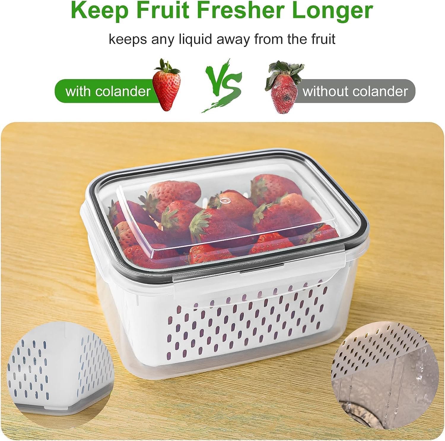Freshmage Fruit Storage Containers for Fridge with Removable Colander