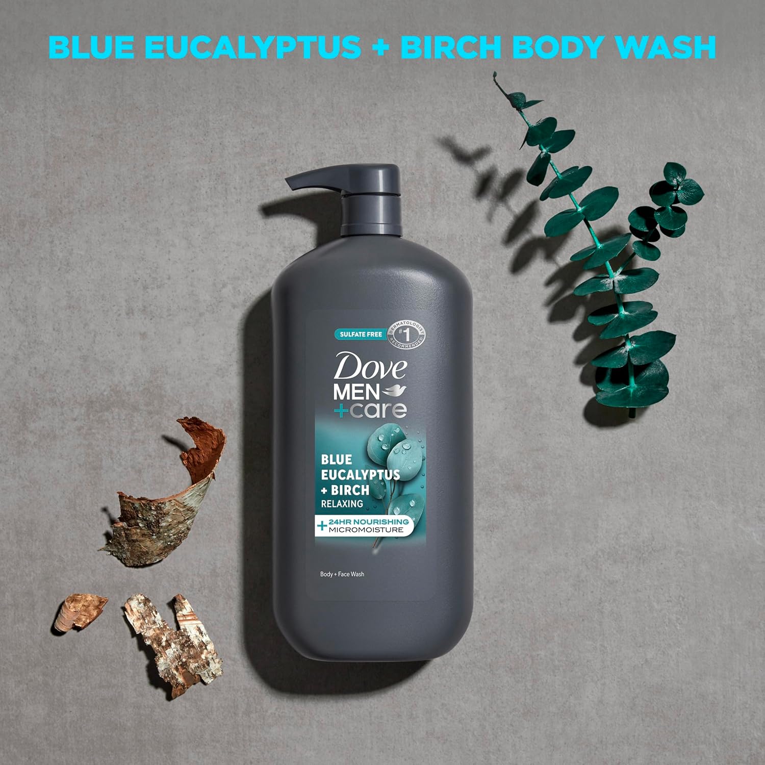 DOVE MEN + CARE Relaxing Blue Eucalyptus + Birch Body and Face Wash with