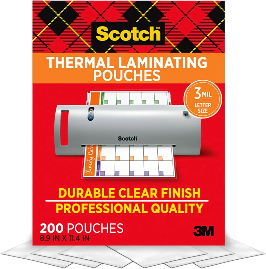 Scotch Thermal Laminating Pouches, 200 Count, Clear, 3 mil., Ideal Office or