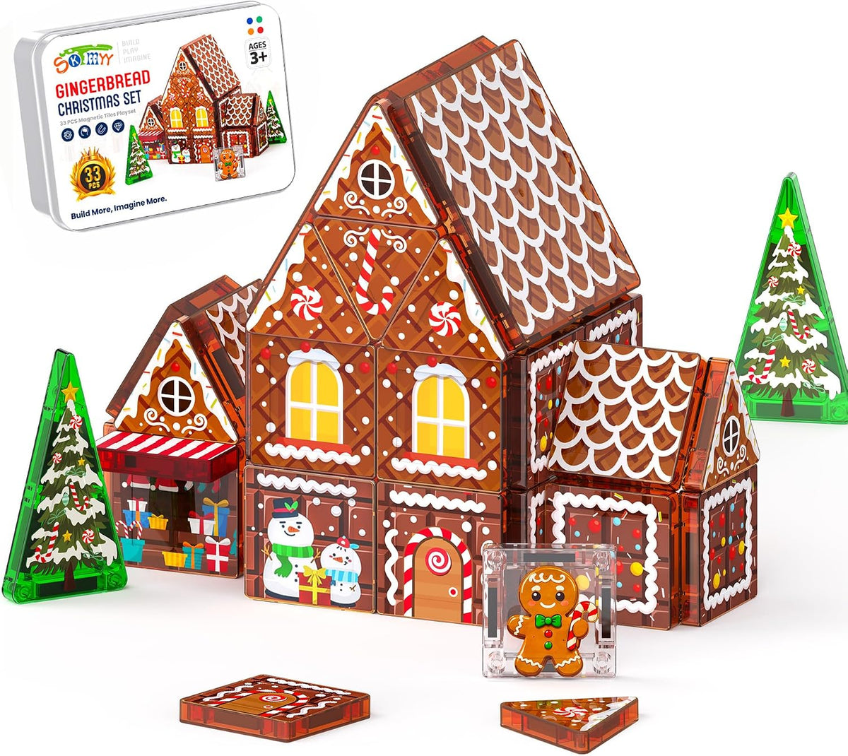 Gingerbread House Kit Magnet Tiles for Kids Ages 4-8 Magnatic Travel Set