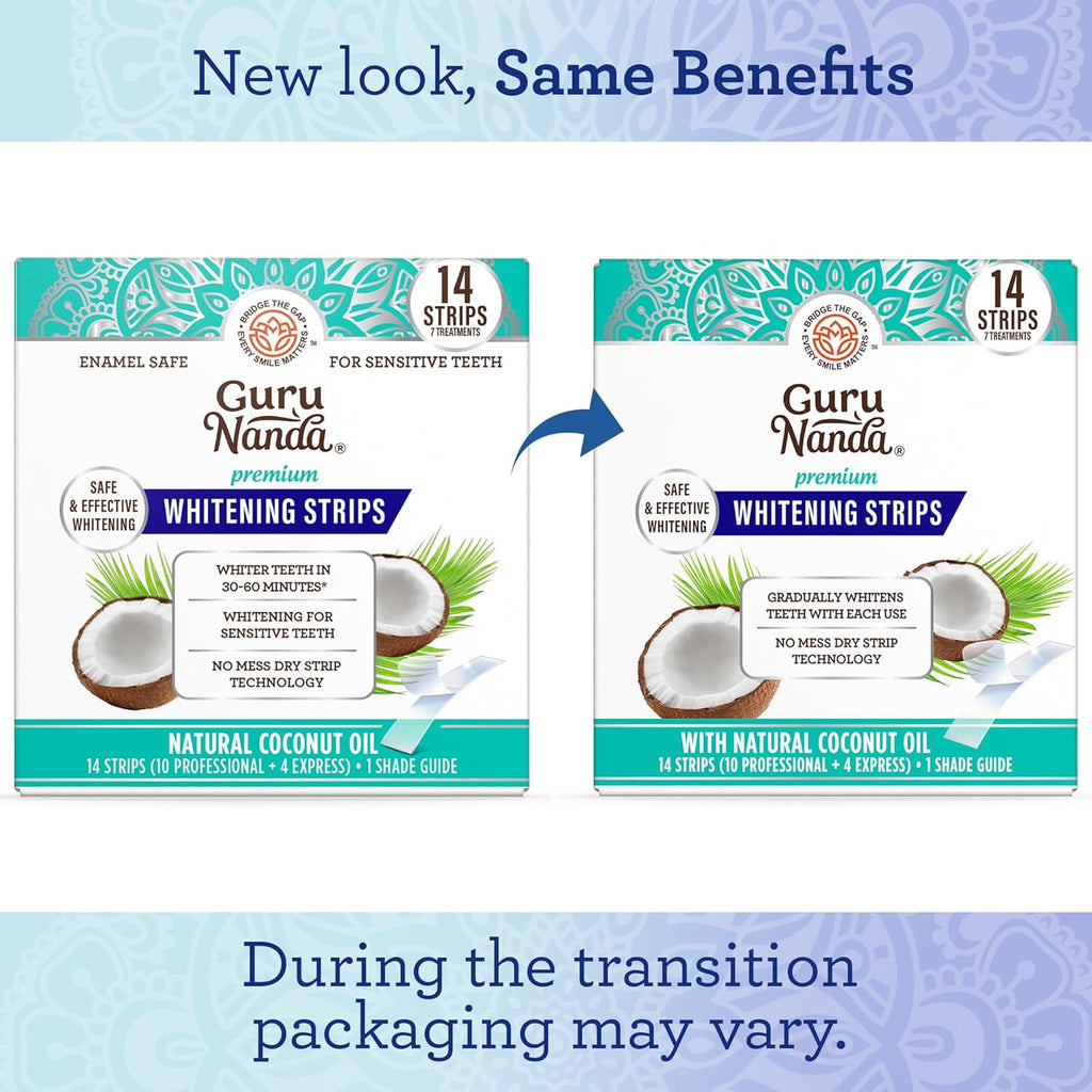 GuruNanda Teeth Whitening Strips - 7-Day Treatment with Non-Slip, Dry Strip