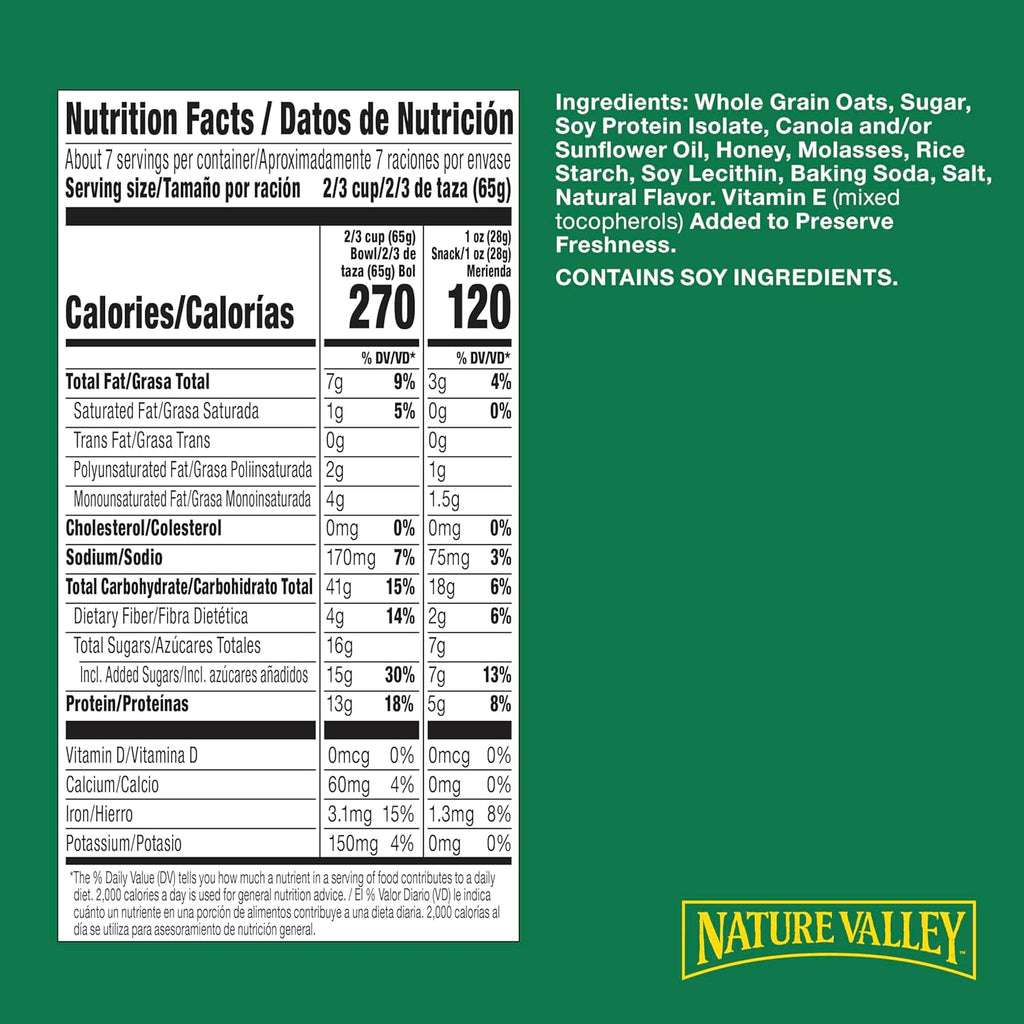 Nature Valley Protein Granola, Oats and Honey Granola, Resealable Snack