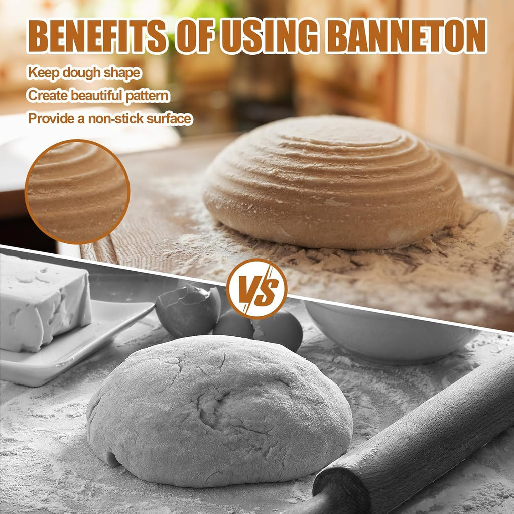 Dimpola Banneton Bread Proofing Basket - 9 inch Banneton Basket Set of 2