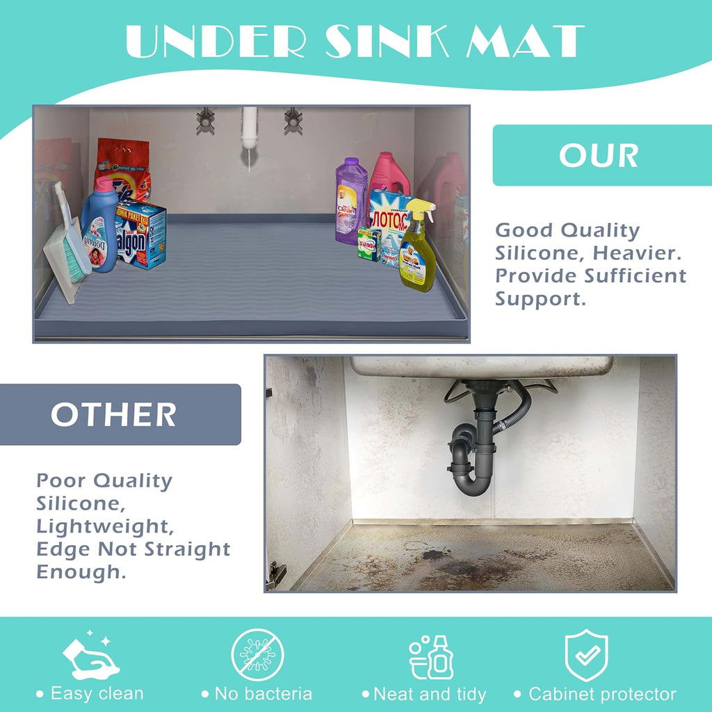 URMONA Waterproof Silicone Under Sink Mat 31'' x 22'' Shelf Liner for Kitchen