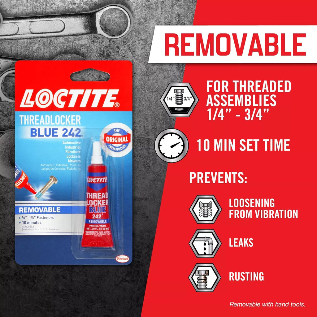 Loctite Threadlocker Blue 242 - Removable Thread Lock Glue for Nuts, Bolts, &
