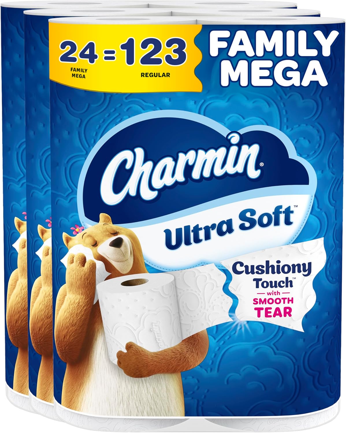 Charmin Ultra Soft Cushiony Touch Toilet Paper, 24 Family Mega = 123 Regular