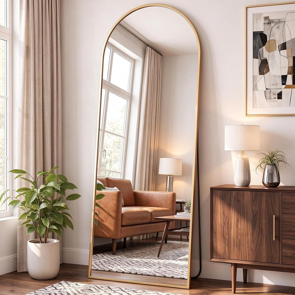 DUMOS 64"x21" Arched Full Length Mirror with Stand, Full Body Floor Mirror