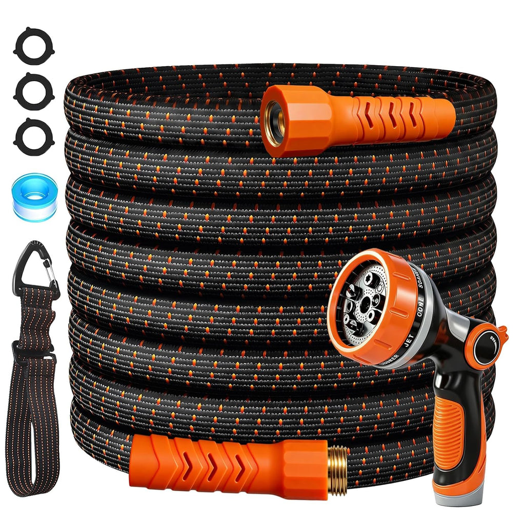 50FT Flexible Garden Hose & 10Modes Nozzle,Lightweight Water