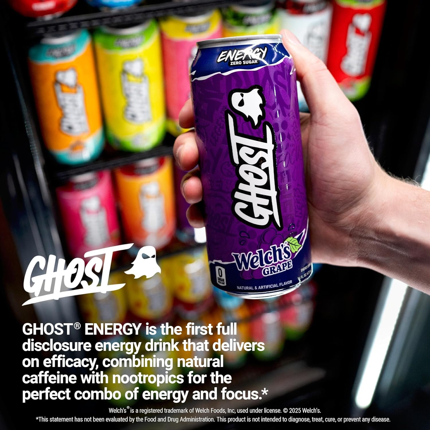 GHOST Energy Drink - 12-Pack, Welch's Grape, 16oz Cans - Energy & Focus & No