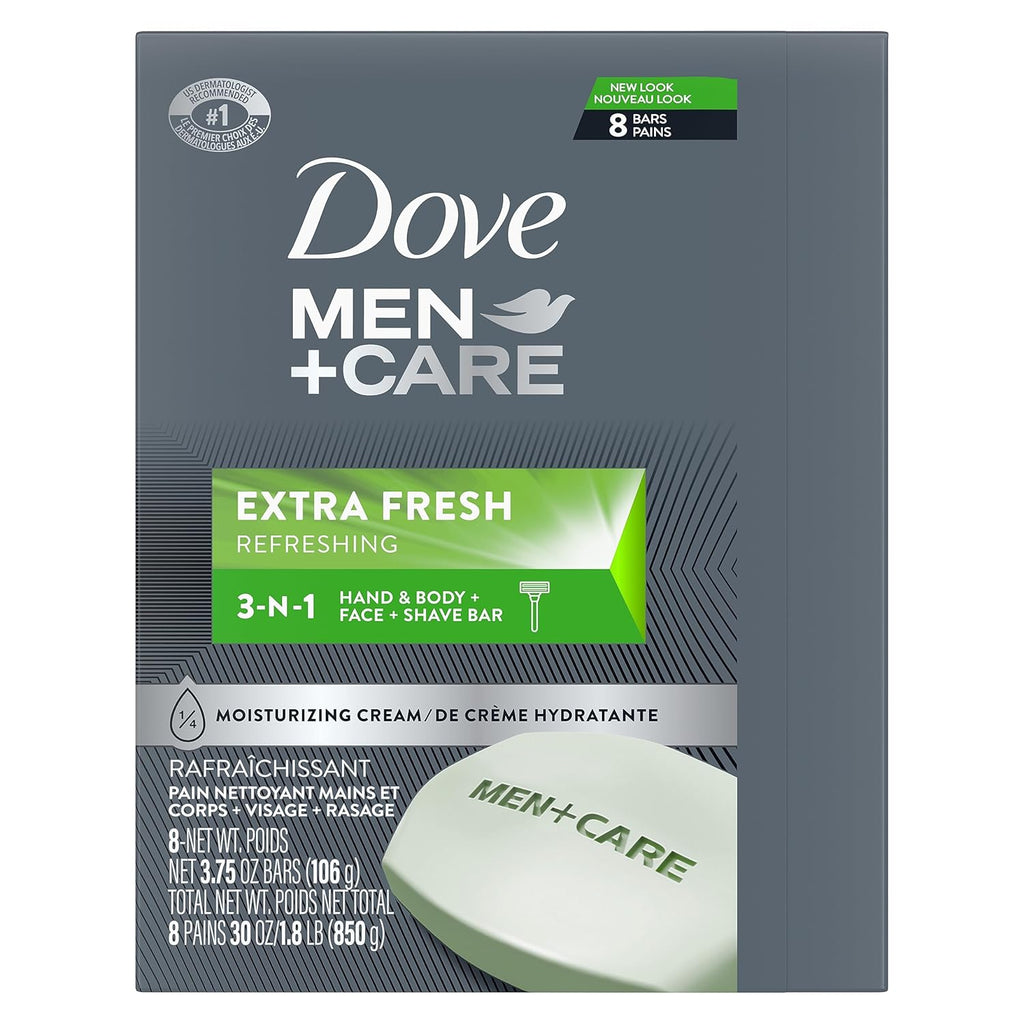 DOVE MEN + CARE 3 in 1 Bar Cleanser for Body, Face, and Shaving Extra Fresh