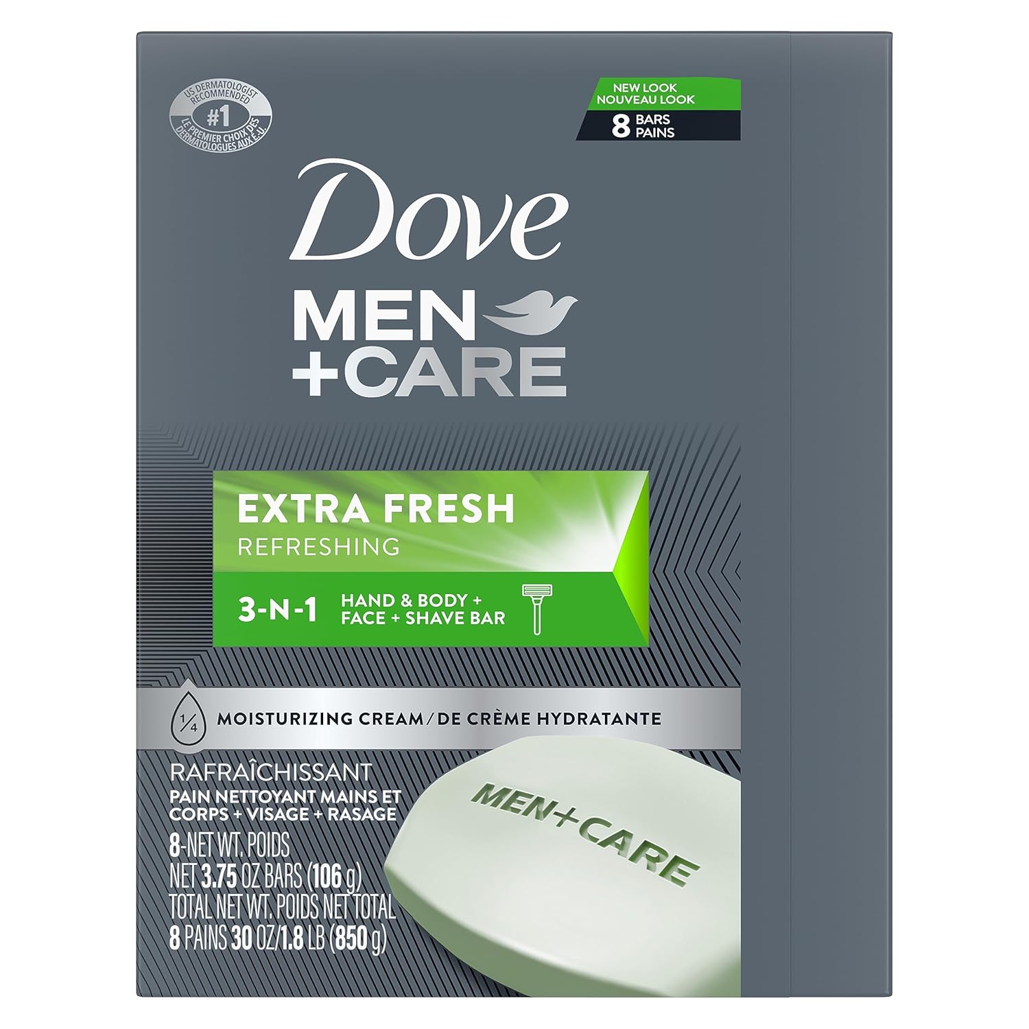 DOVE MEN + CARE 3 in 1 Bar Cleanser for Body, Face, and Shaving Extra Fresh