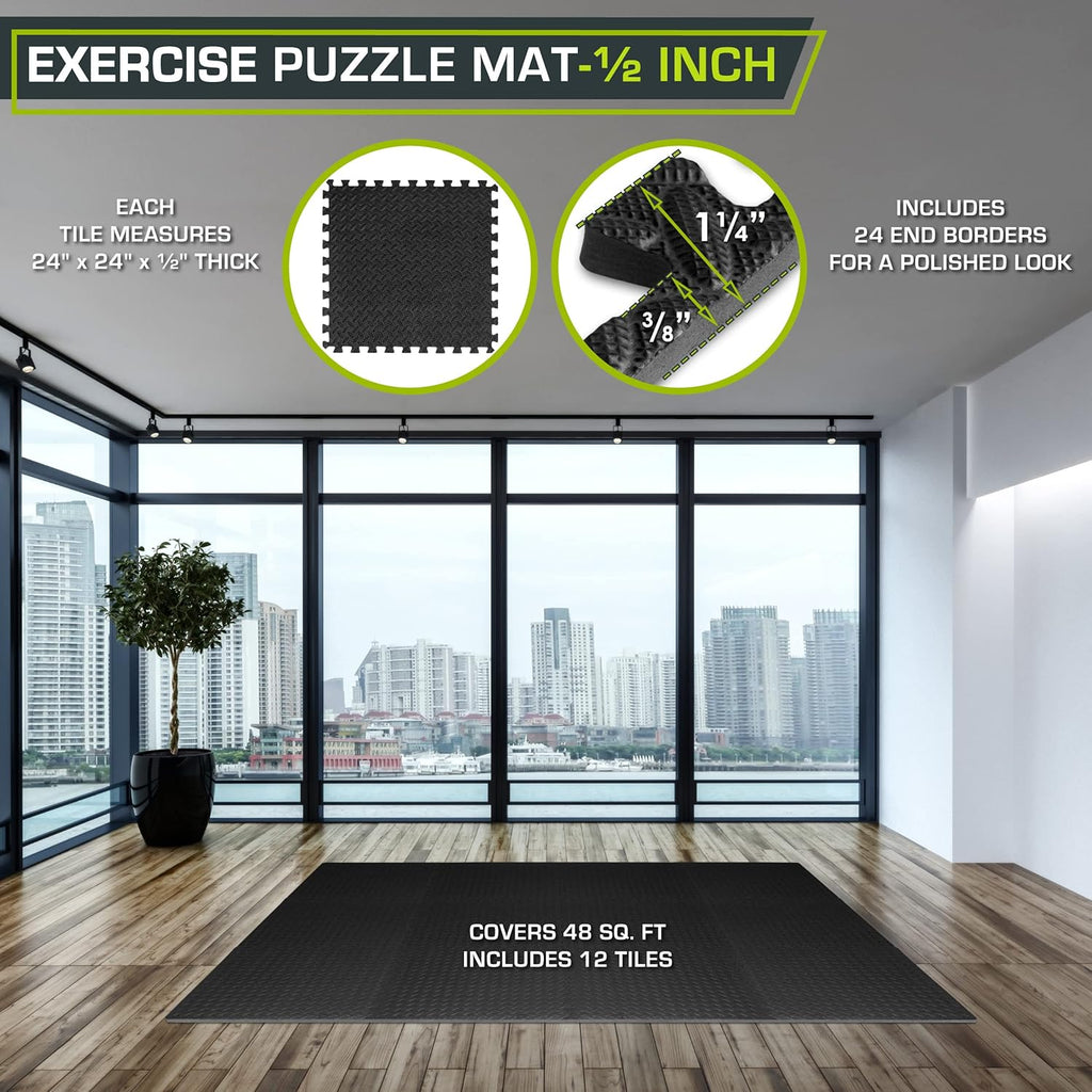 ProsourceFit Puzzle Exercise Mat å? in, EVA Interlocking Foam Floor Tiles for