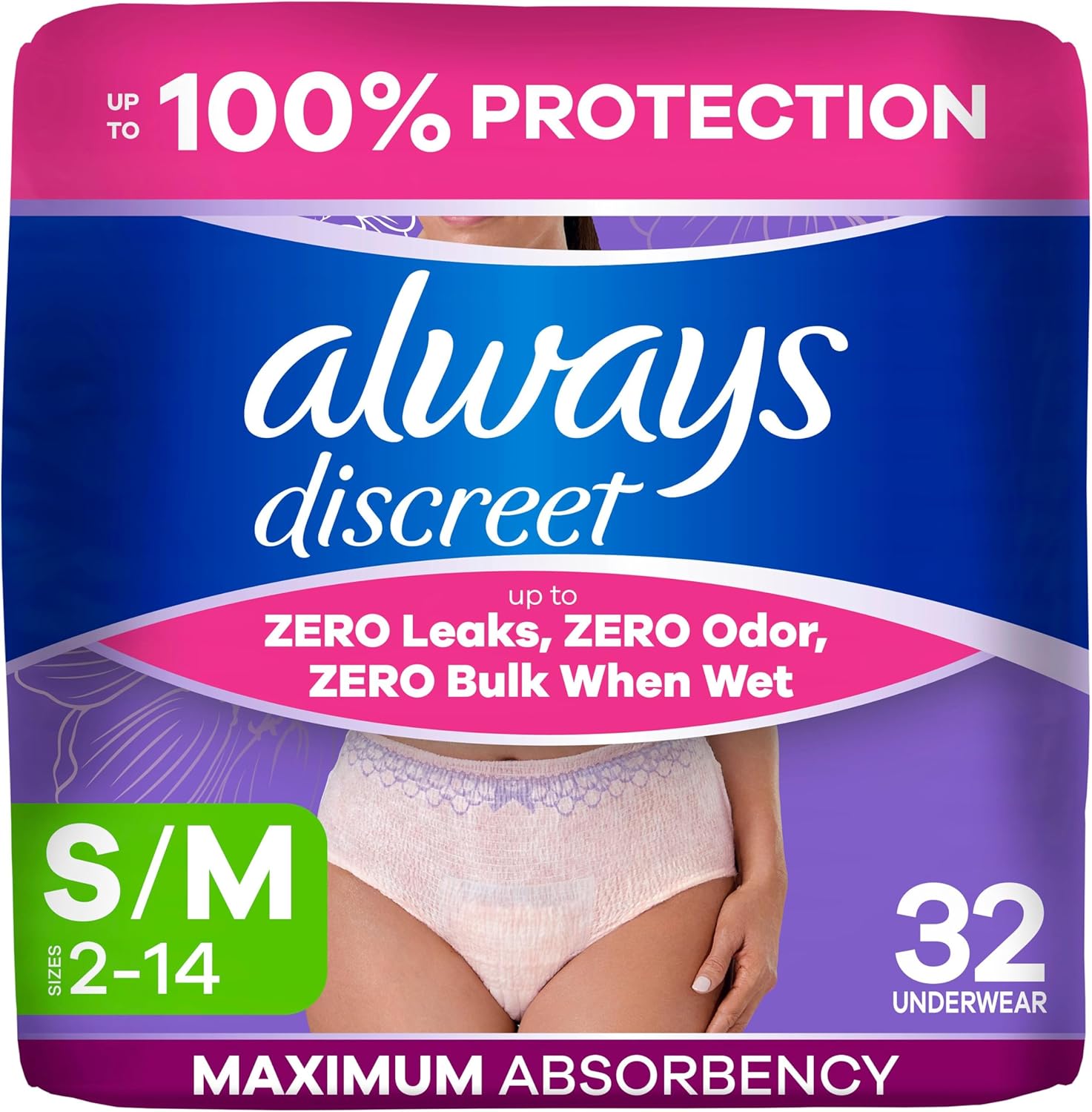 Always Discreet Adult Diapers for Women, Incontinence Underwear, Postpartum