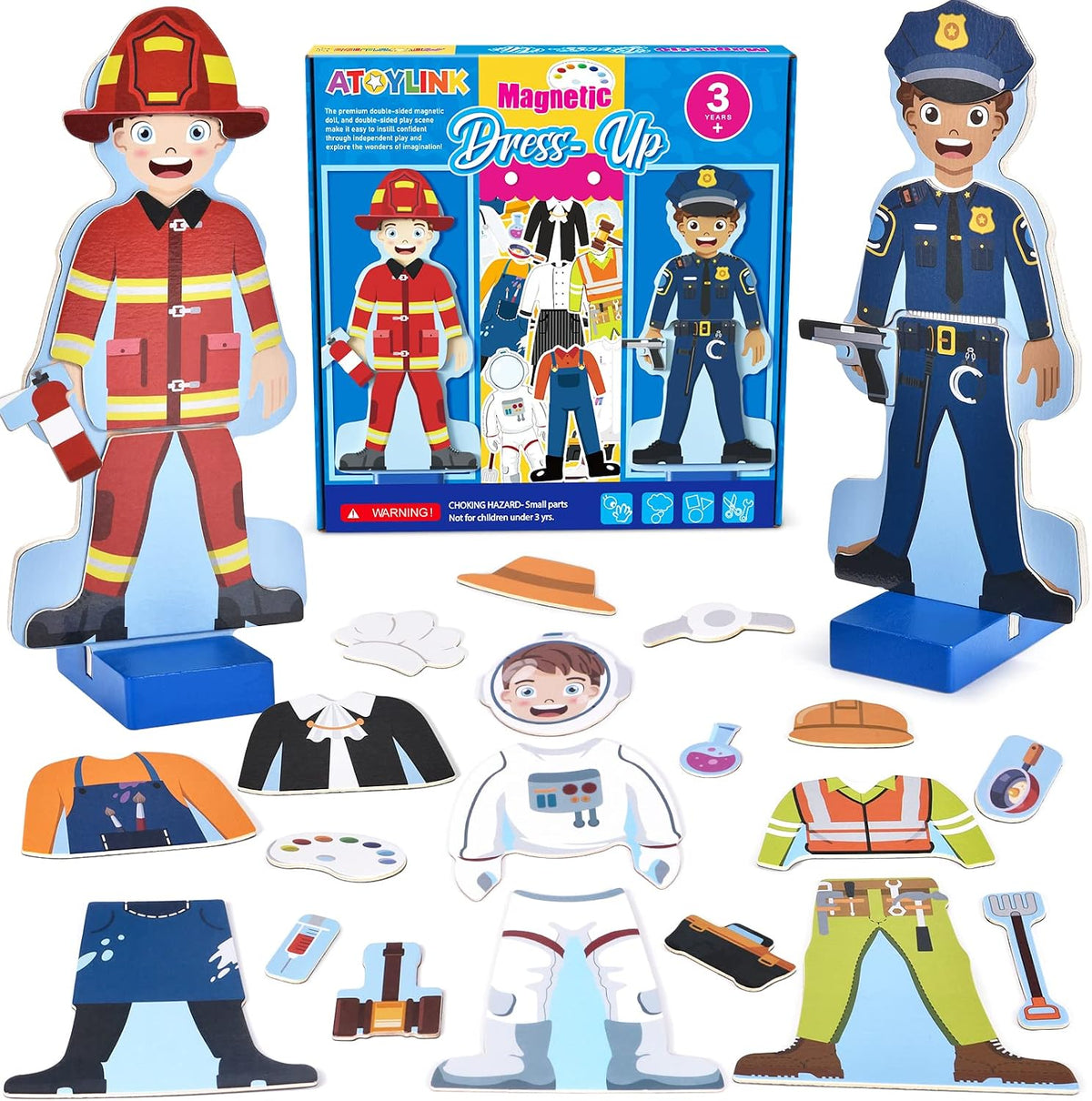 Wooden Magnetic Dress up Dolls Pretend Play Set 40+ Pcs Occupations Community Helpers