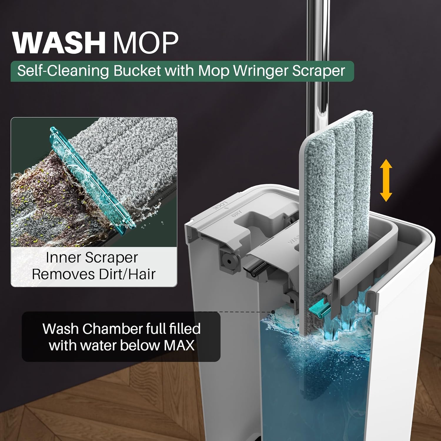 JOYMOOP Mop and Bucket Set with Wringer, Flat Mops for Floor Cleaning, Wall