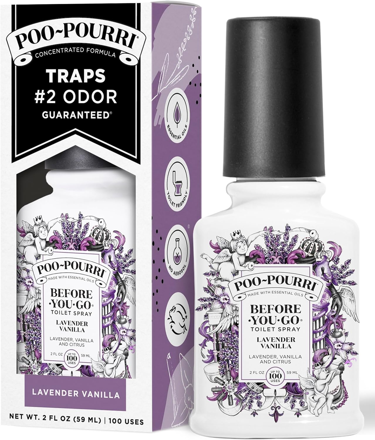 Poo-Pourri Before-You-Go Toilet Spray, Lavender Vanilla, 2 Fl Oz, Up to 100