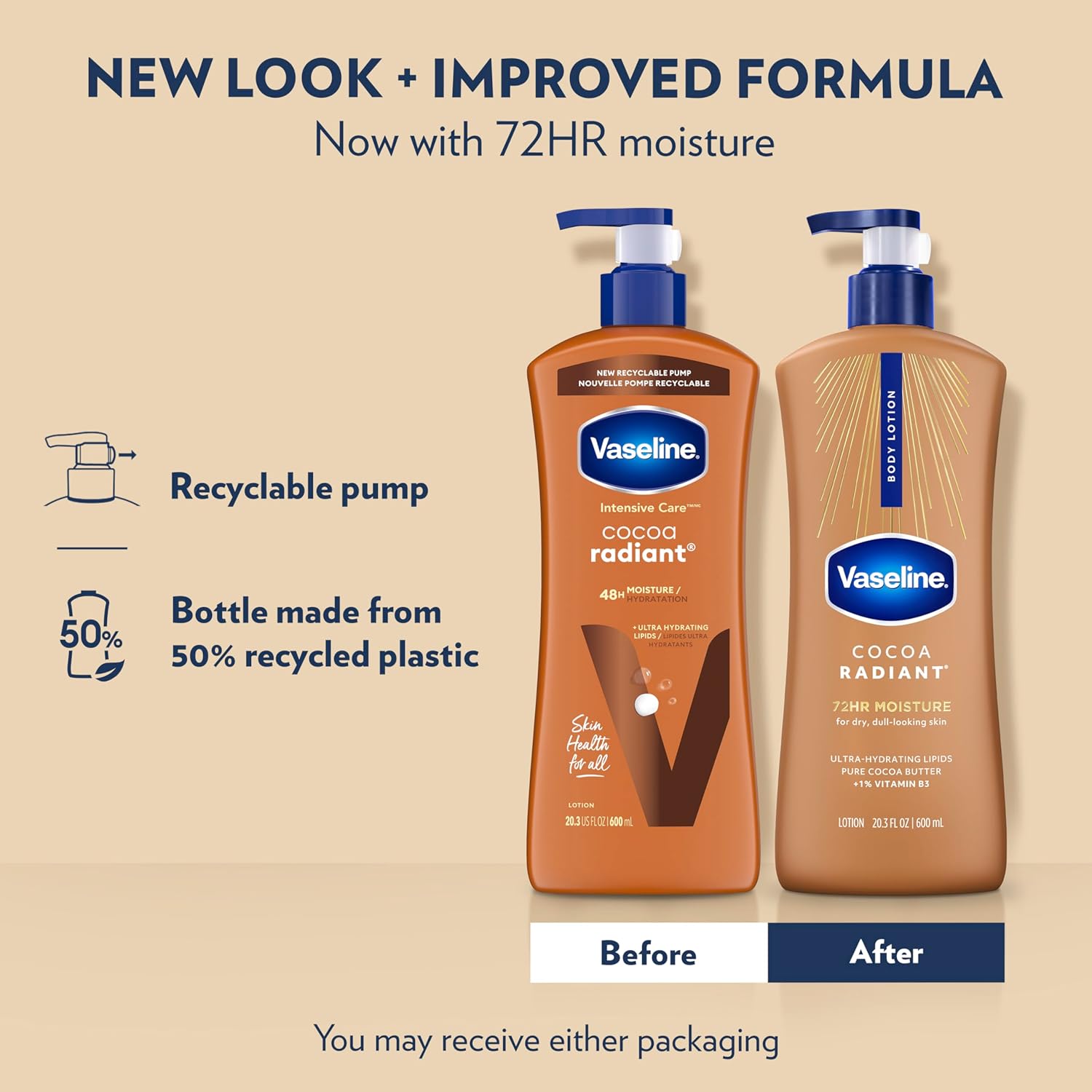 Vaseline Intensive Care Body Lotion Cocoa Radiant 3 count for Dry Skin Lotion