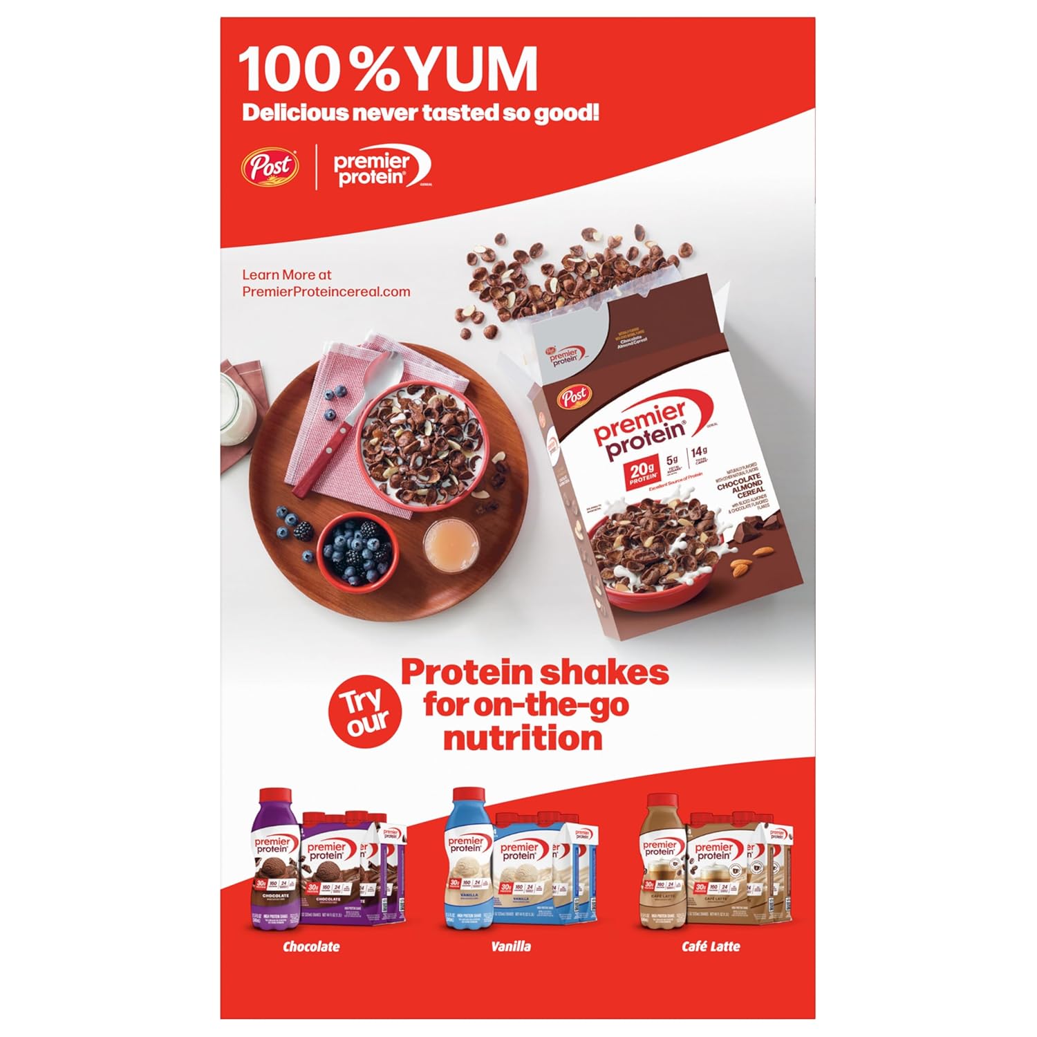 Premier Protein Mixed Berry Almond Cereal, Protein Cereal Flakes Mixed with