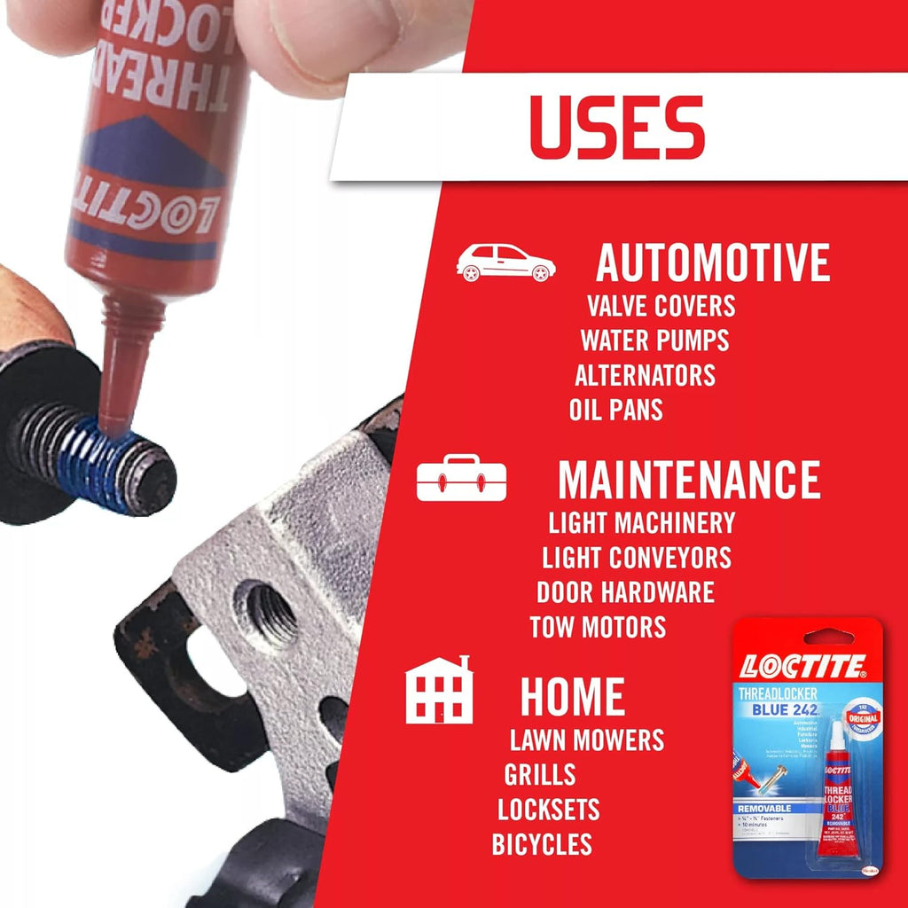 Loctite Threadlocker Blue 242 - Removable Thread Lock Glue for Nuts, Bolts, &