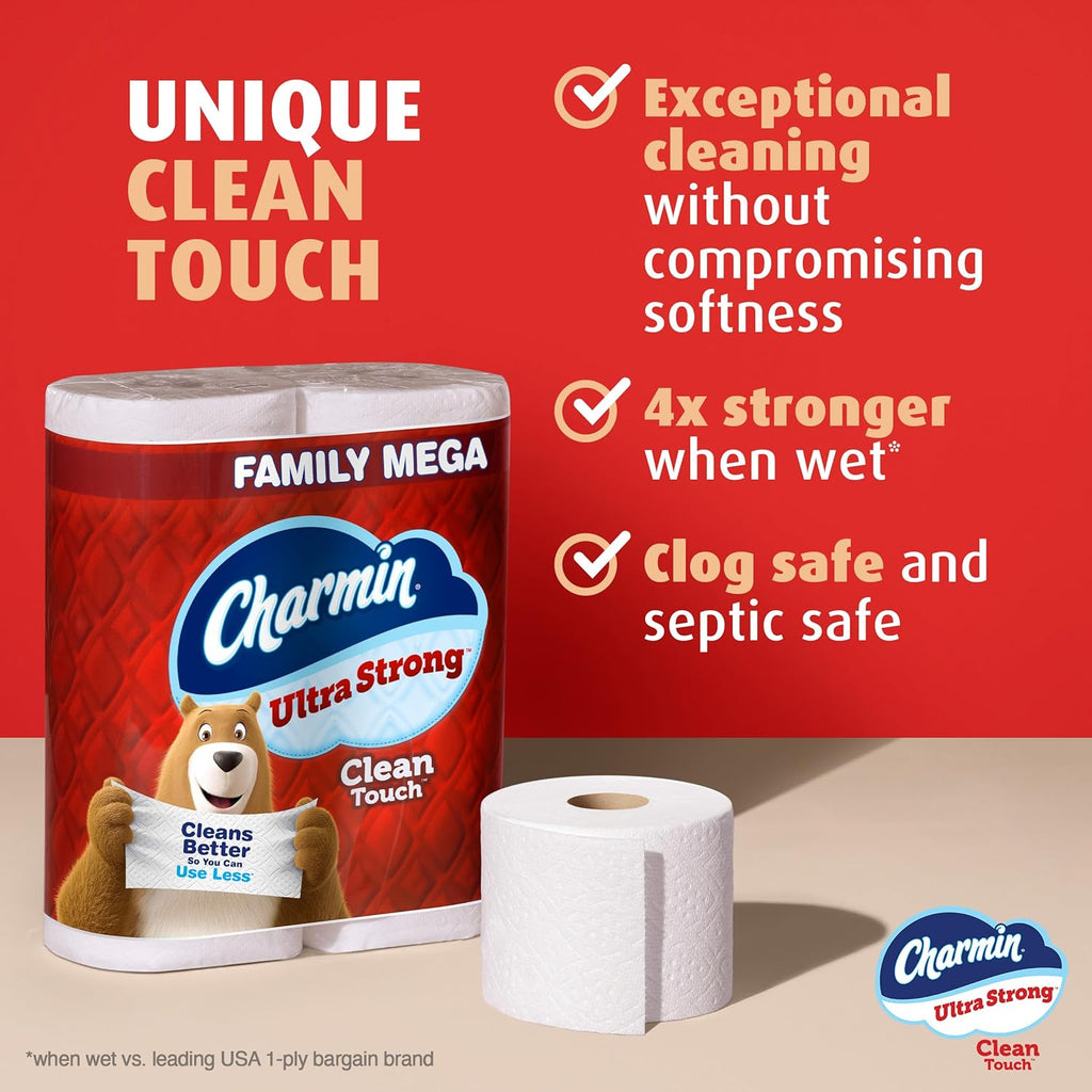 Charmin Ultra Strong Clean Touch Toilet Paper, 24 Family Mega Rolls = 120