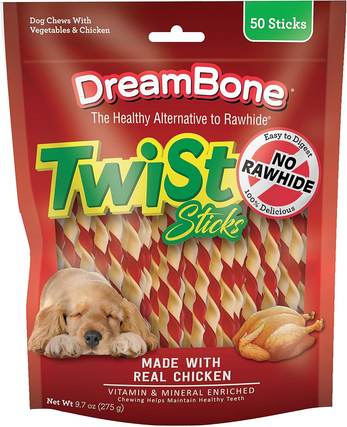 DreamBone Twist Sticks Chews for Dogs, 50 Count, Treat Your Dog to