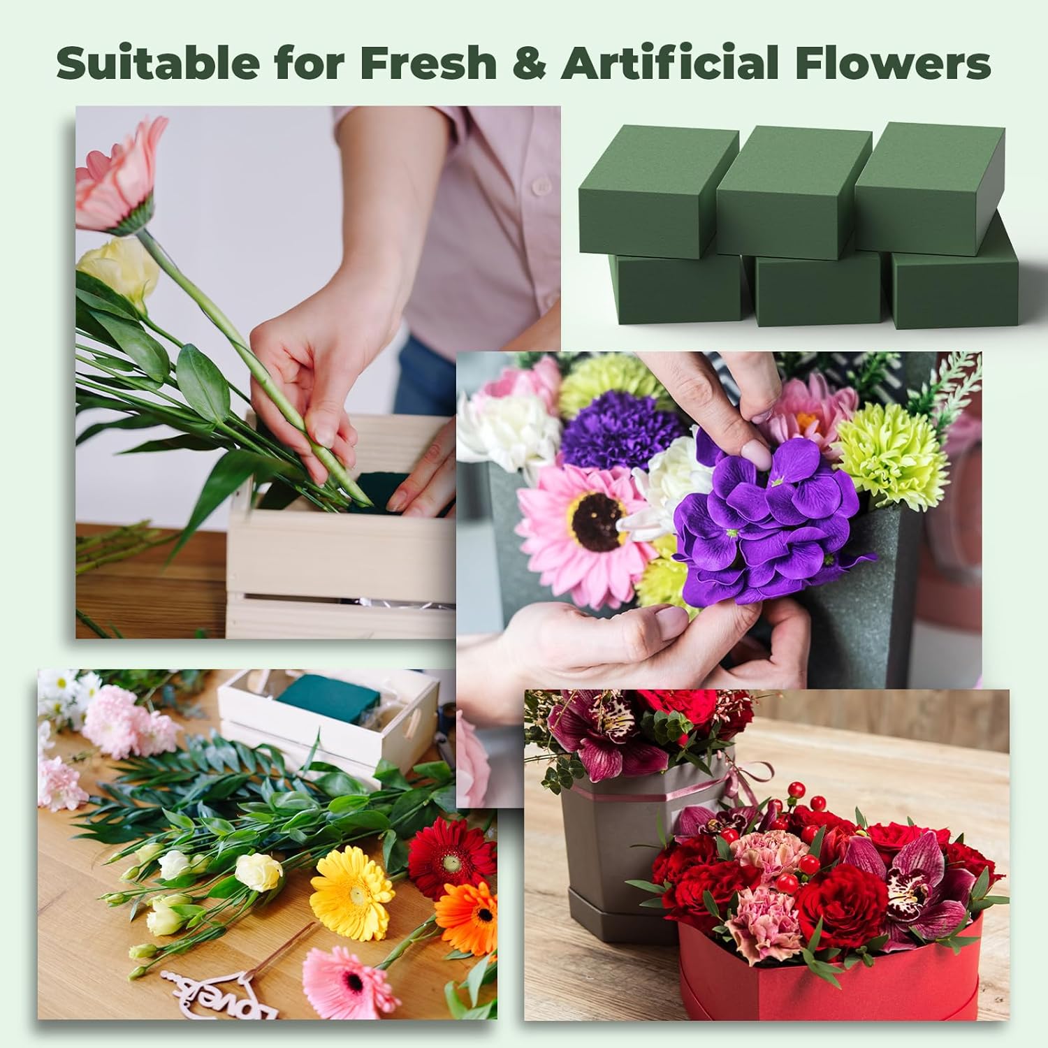 Upgraded 6 Pack Floral Flower Foam Blocks, Green Plant Foam for Flower