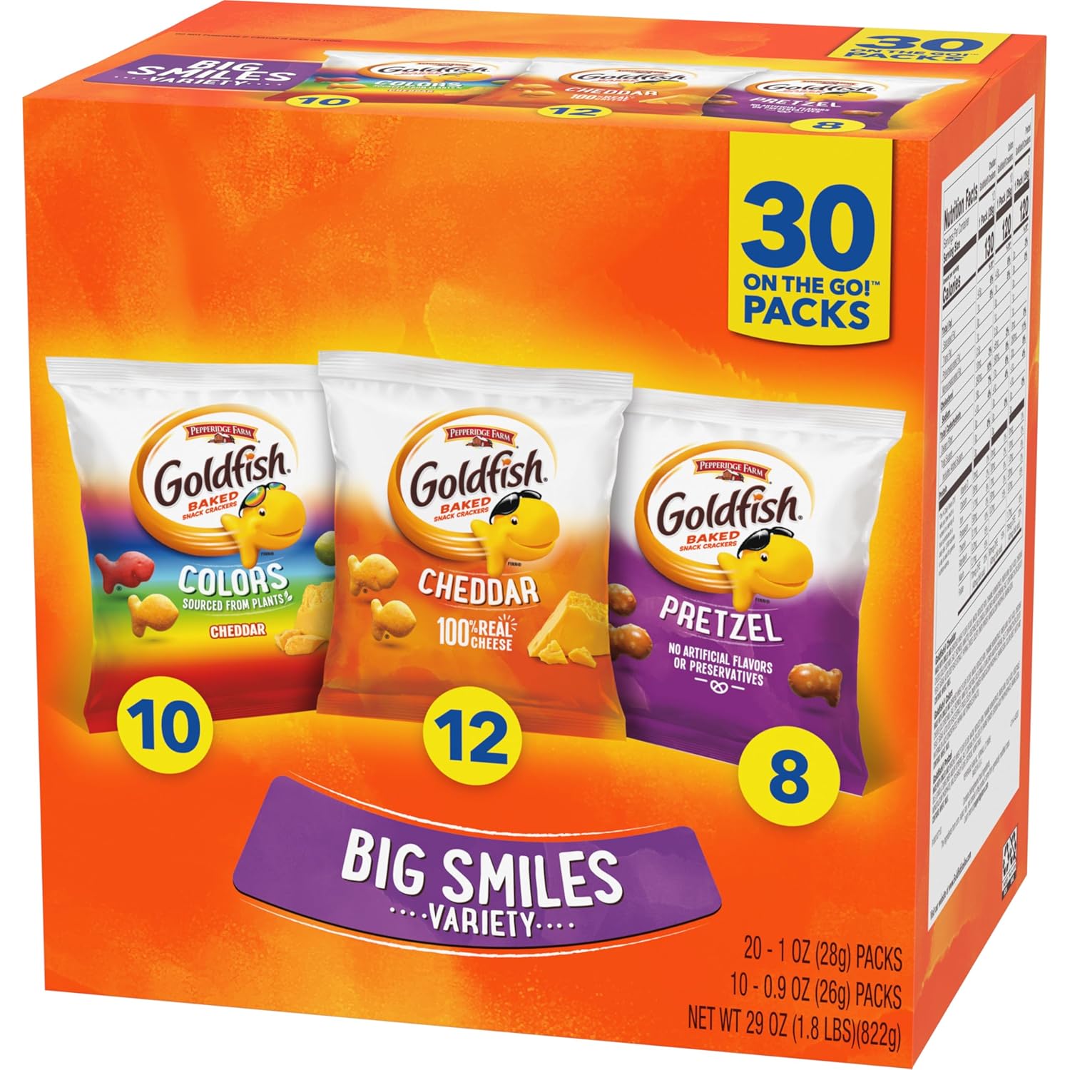 Goldfish Crackers Big Smiles Variety Pack with Cheddar, Colors, and Pretzels