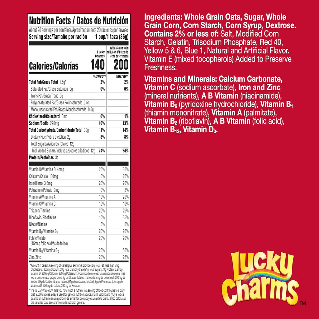 Lucky Charms Gluten Free Cereal with Marshmallows, Kids Breakfast Cereal