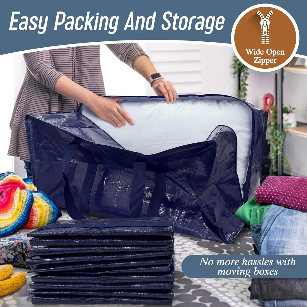 6 Pack Extra Heavy Duty Large Moving Bags with Strong Zipper & Comfortable