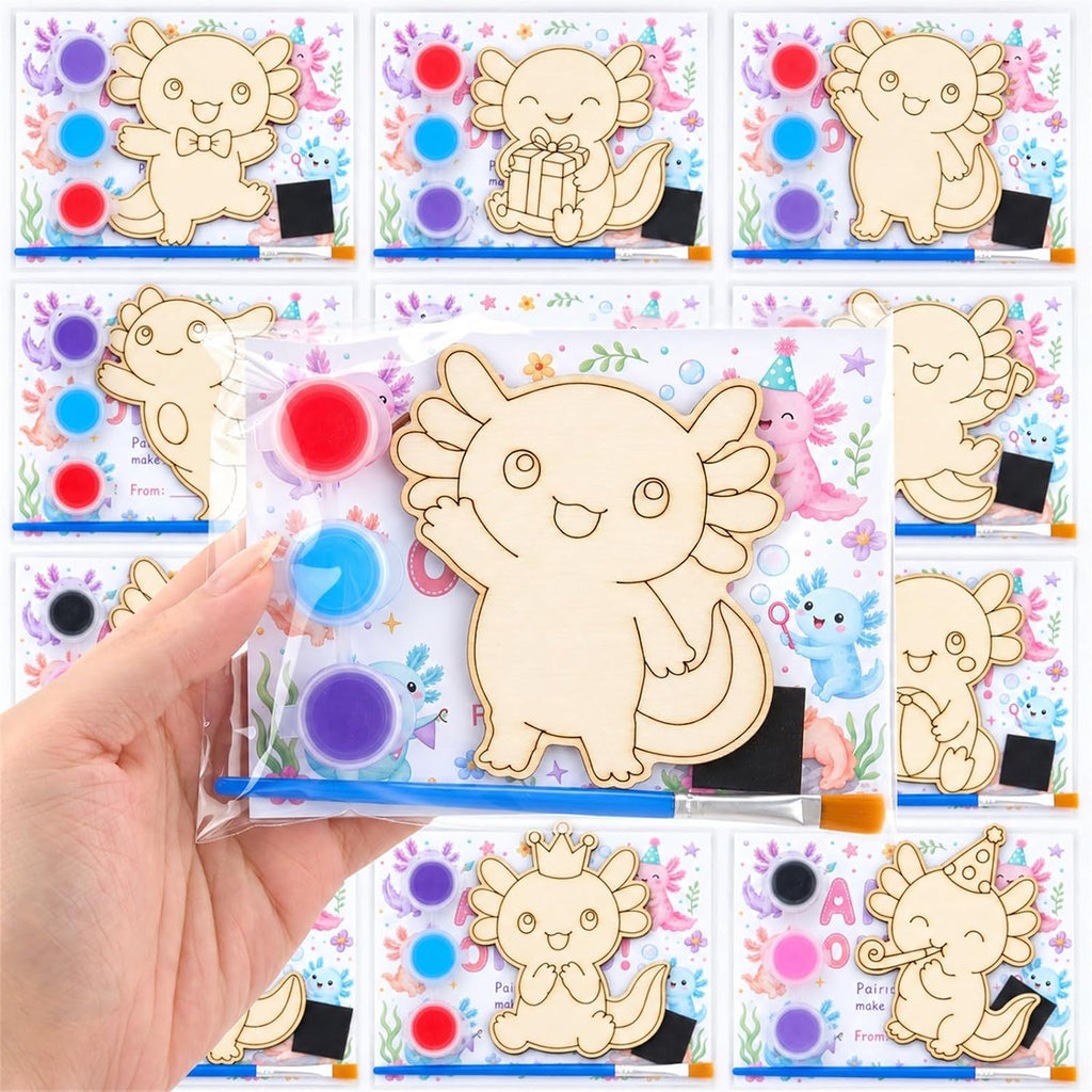 Bafeil 24 Set Axolotl Party Favors, DIY Wooden Painting Axolotl Craft Kit