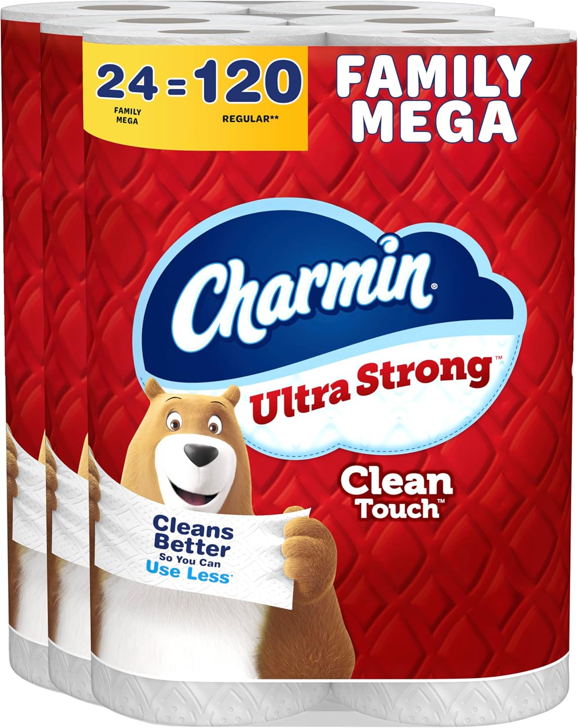 Charmin Ultra Strong Clean Touch Toilet Paper, 24 Family Mega Rolls = 120