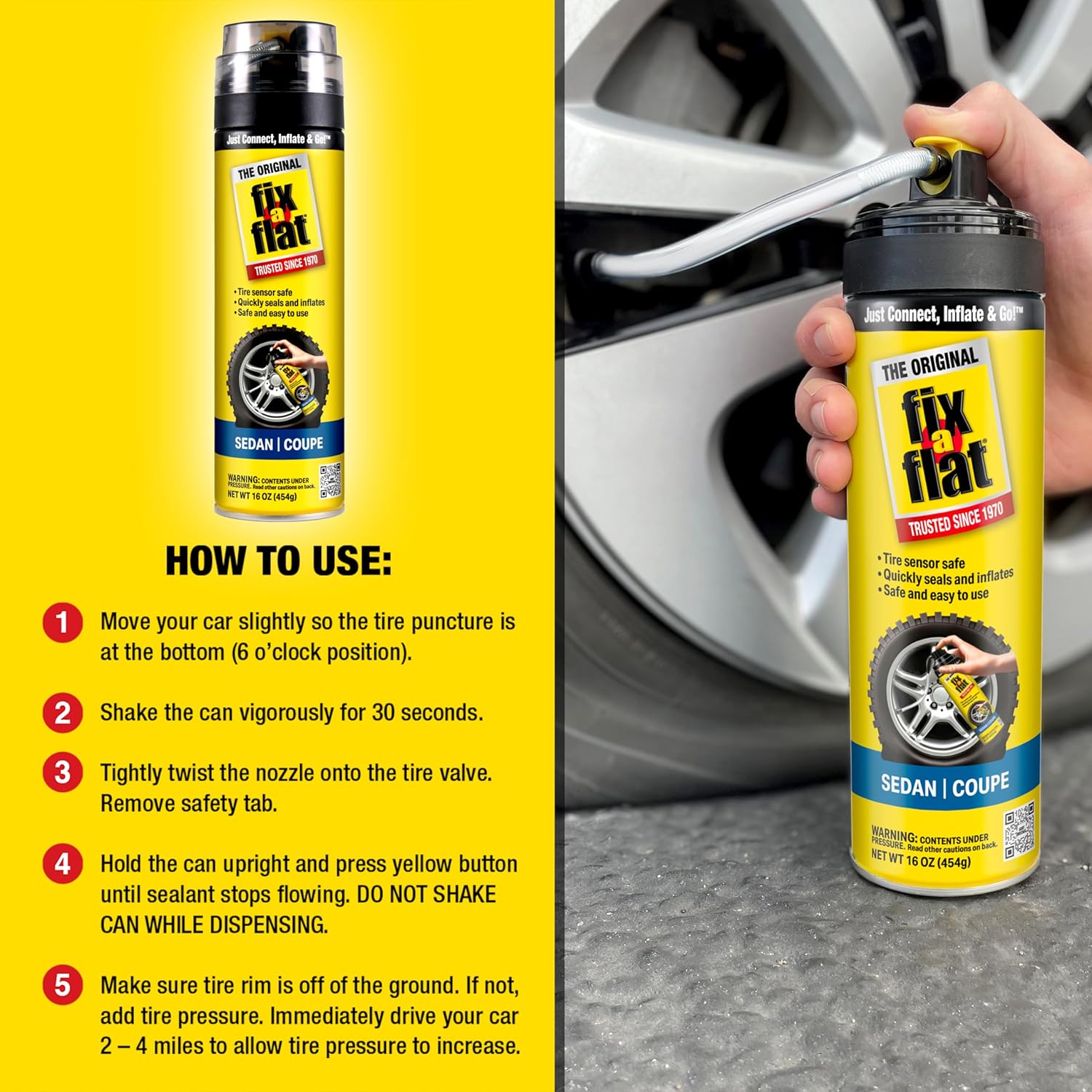 Fix-A-Flat S60420 Aerosol Emergency Flat Tire Repair and Inflator, for