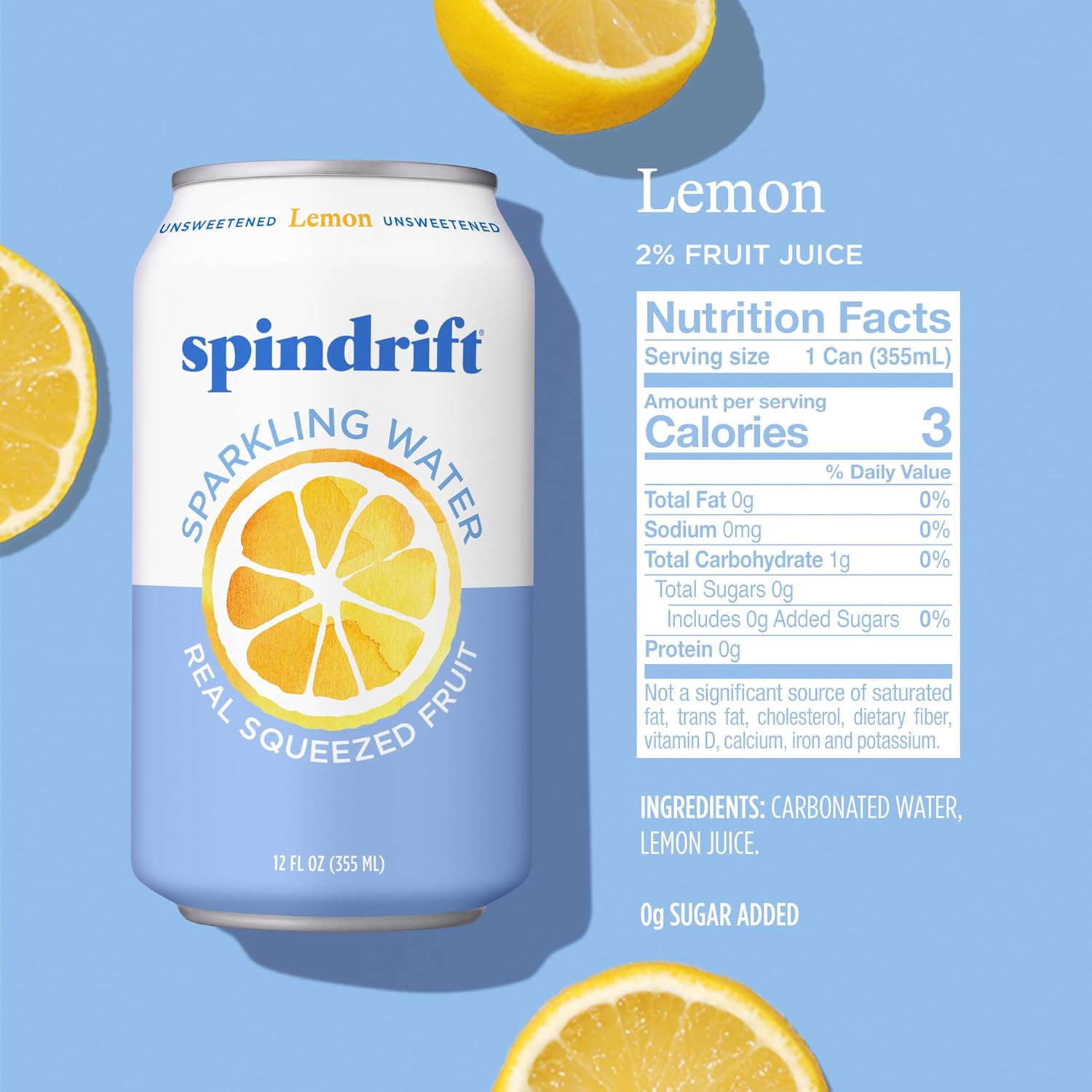 Spindrift Sparkling Water, Lemon Flavored, Made with Real Squeezed Fruit, 12