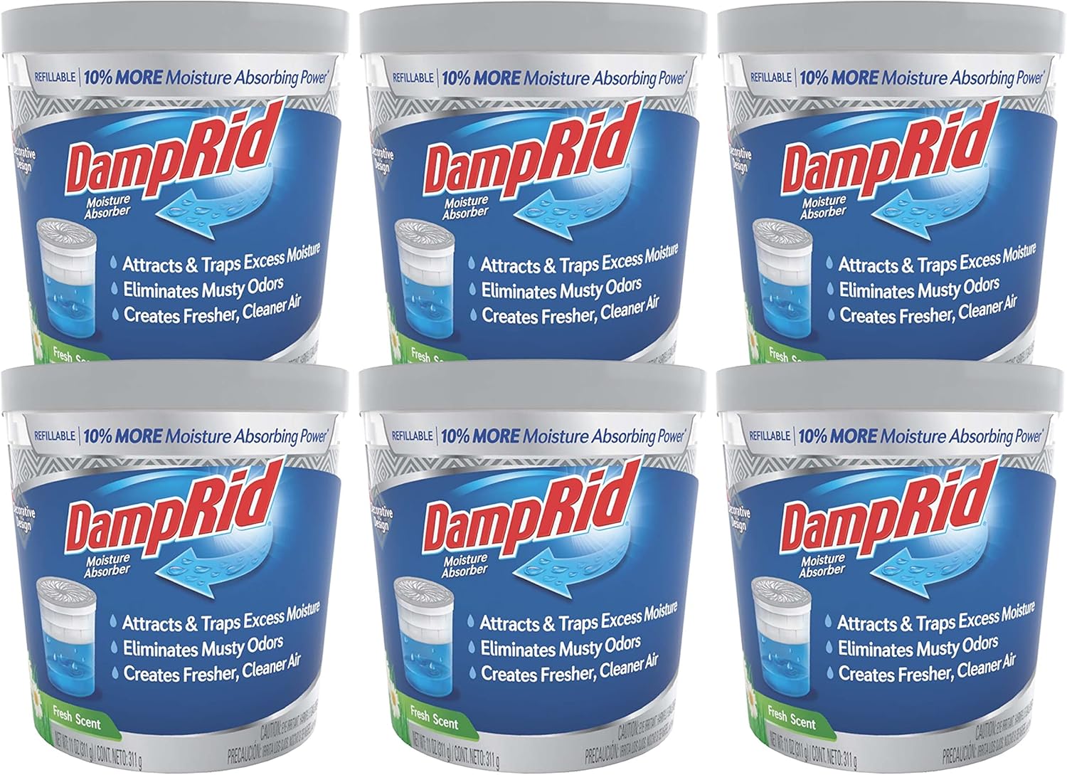 DampRid Refillable Moisture Absorber, 11 oz., 6-Pack - Fresh Scent Moisture
