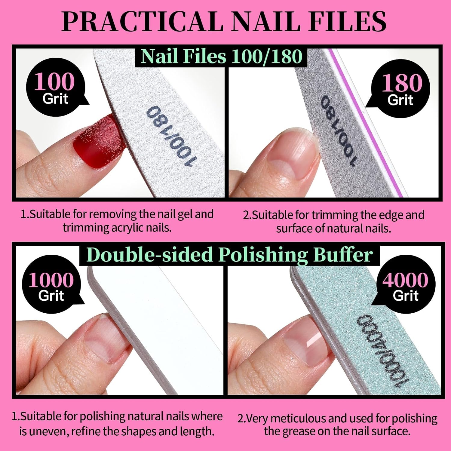 FANDAMEI Nail Care Kit, Nail Files 100/180, Nail Buffer Block, Cuticle