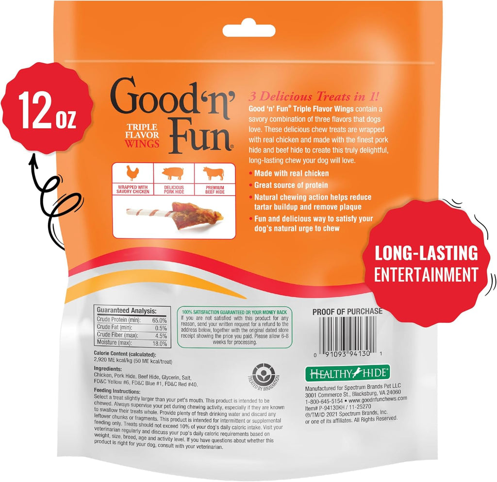 Good ‰Û÷n‰۪ Fun Triple Flavor Wings Chews for All Dogs, 12 Ounces, Treat Your