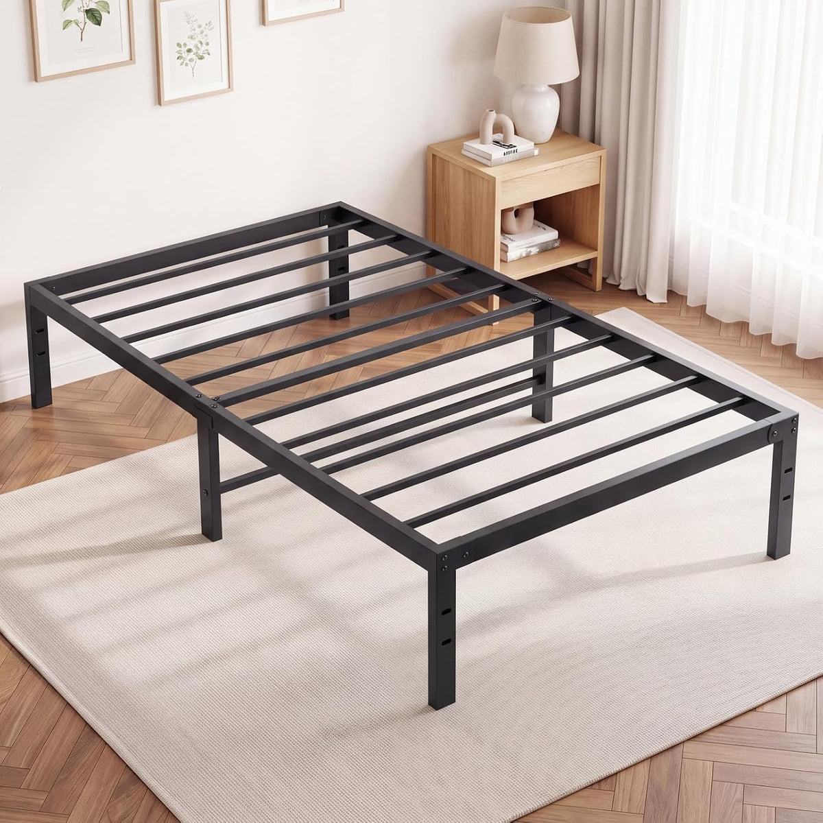 OLIXIS 14in Twin Metal Bed Frame, Sturdy Support with Storage Space, 500LBS
